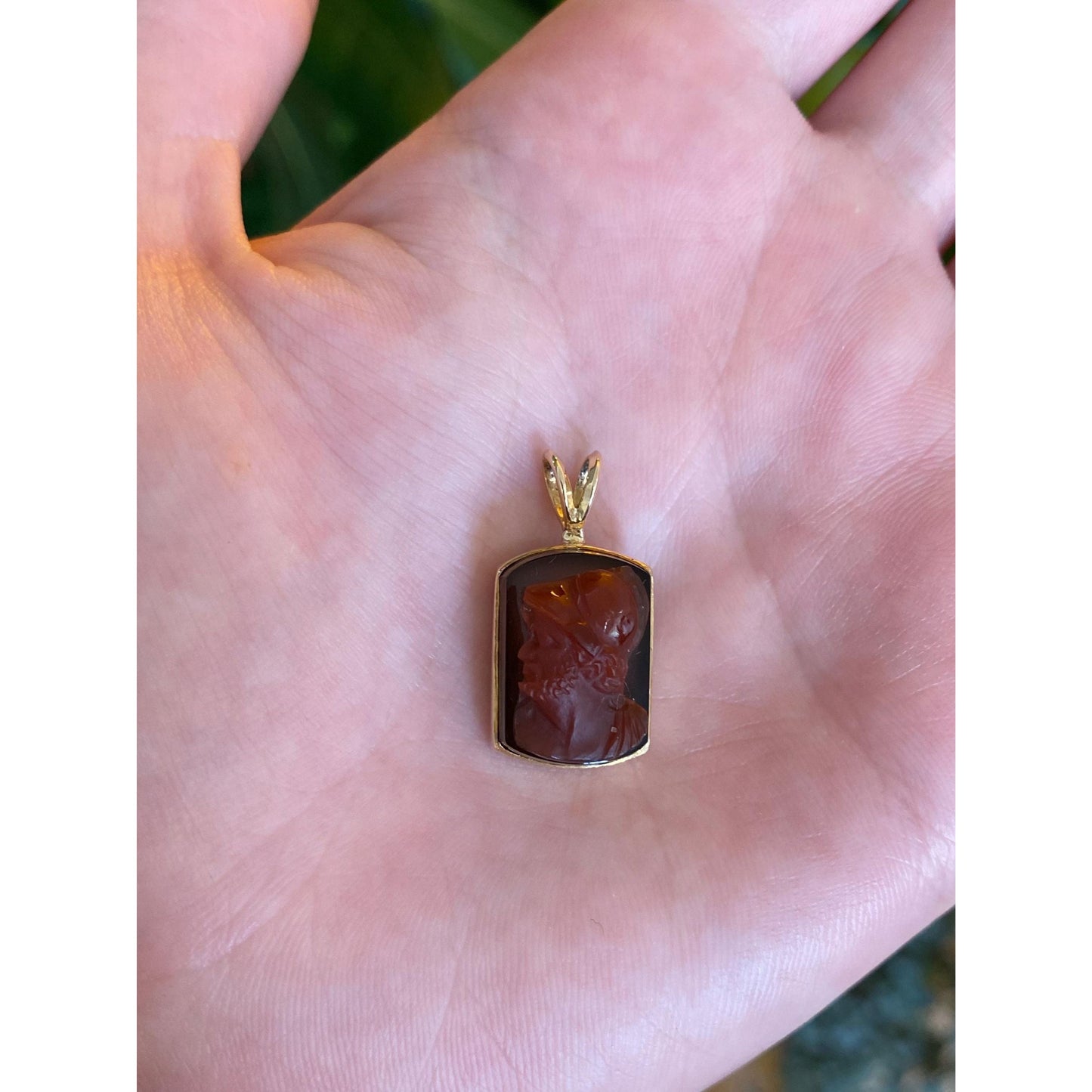 Vintage Solid 14k Yellow Gold Carnelian Cameo Charm