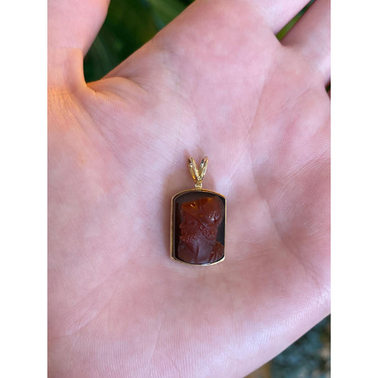 Vintage Solid 14k Yellow Gold Carnelian Cameo Charm