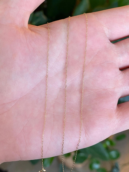 Vintage Solid 14k Yellow Gold Dainty Elongated Cable Chain Necklace - 19 inches