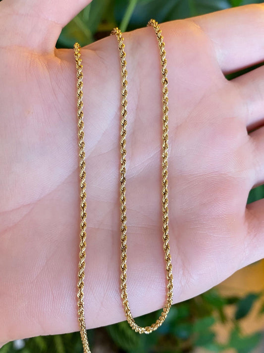 Vintage Solid 14k Yellow Gold Rope Chain Necklace - 15.25 inches