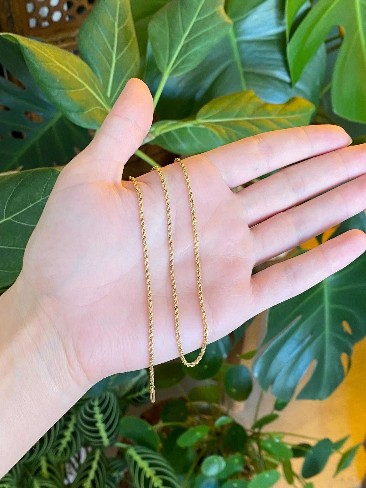 Vintage Solid 14k Yellow Gold Rope Chain Necklace - 15.25 inches