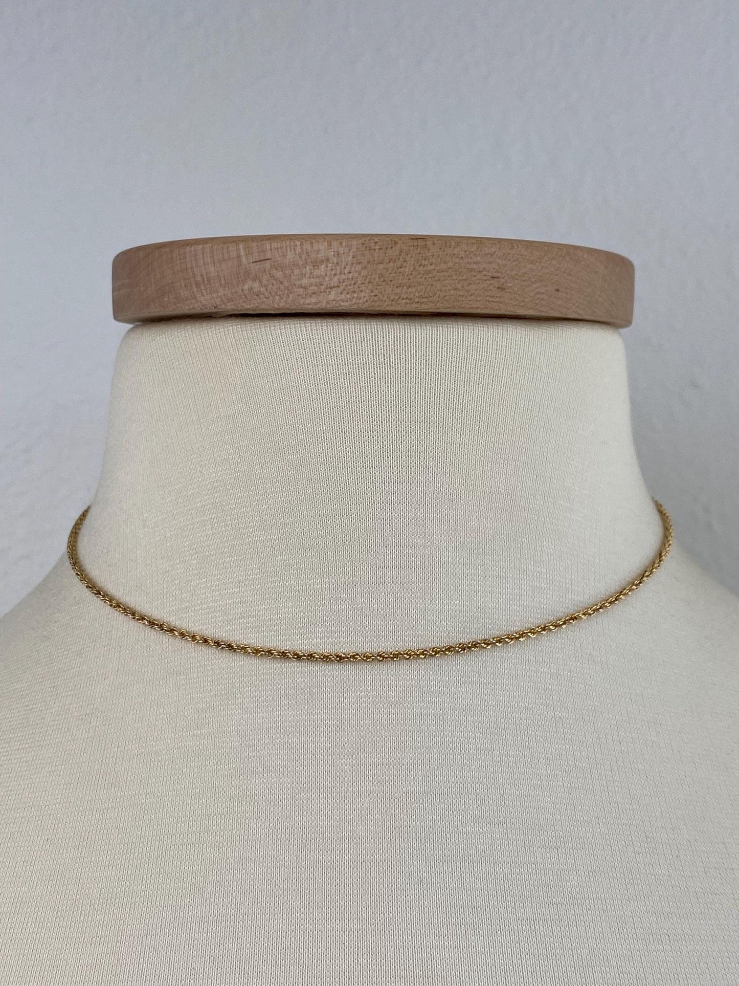 Vintage Solid 14k Yellow Gold Rope Chain Necklace - 15.25 inches