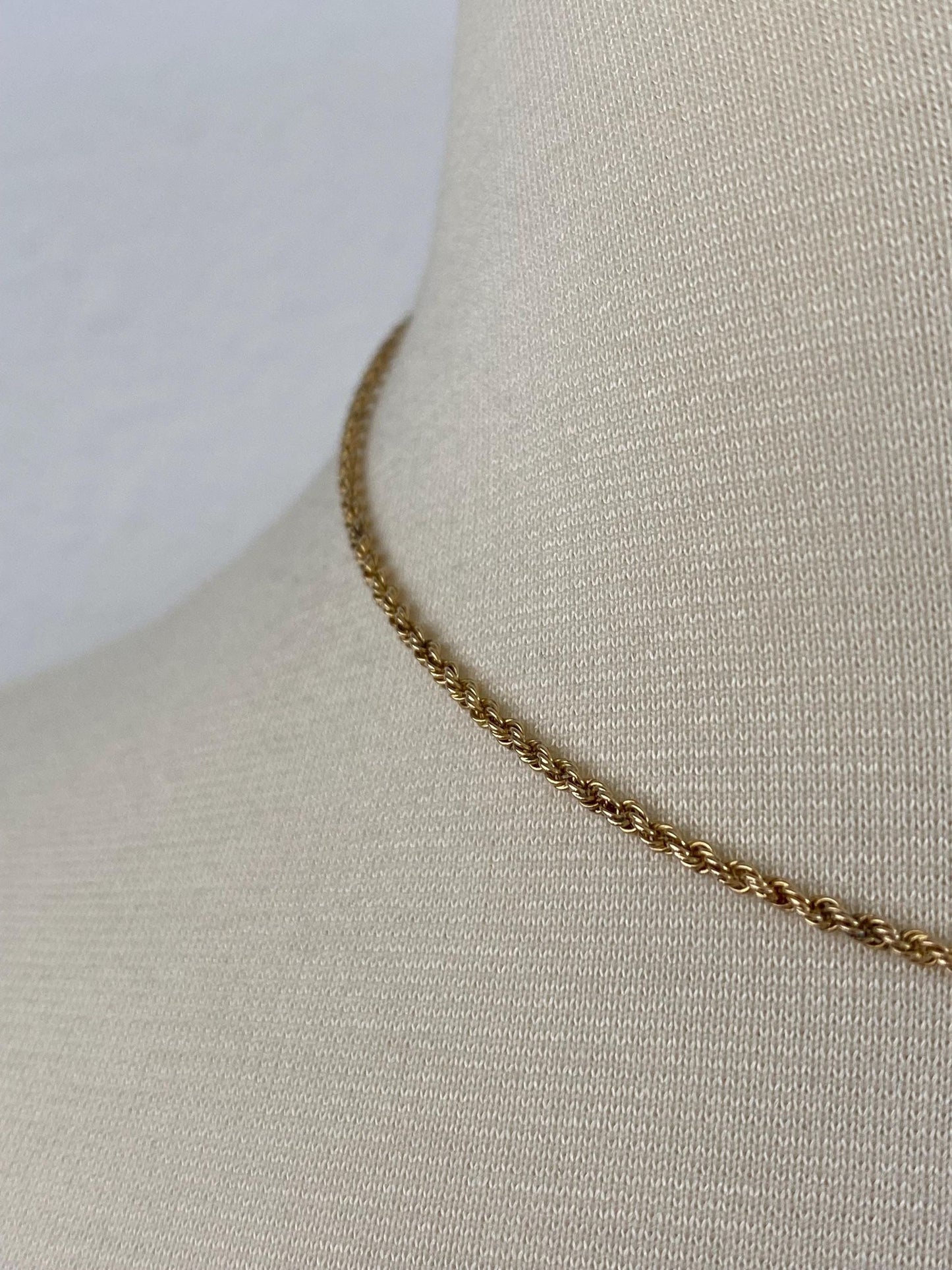 Vintage Solid 14k Yellow Gold Rope Chain Necklace - 15.25 inches