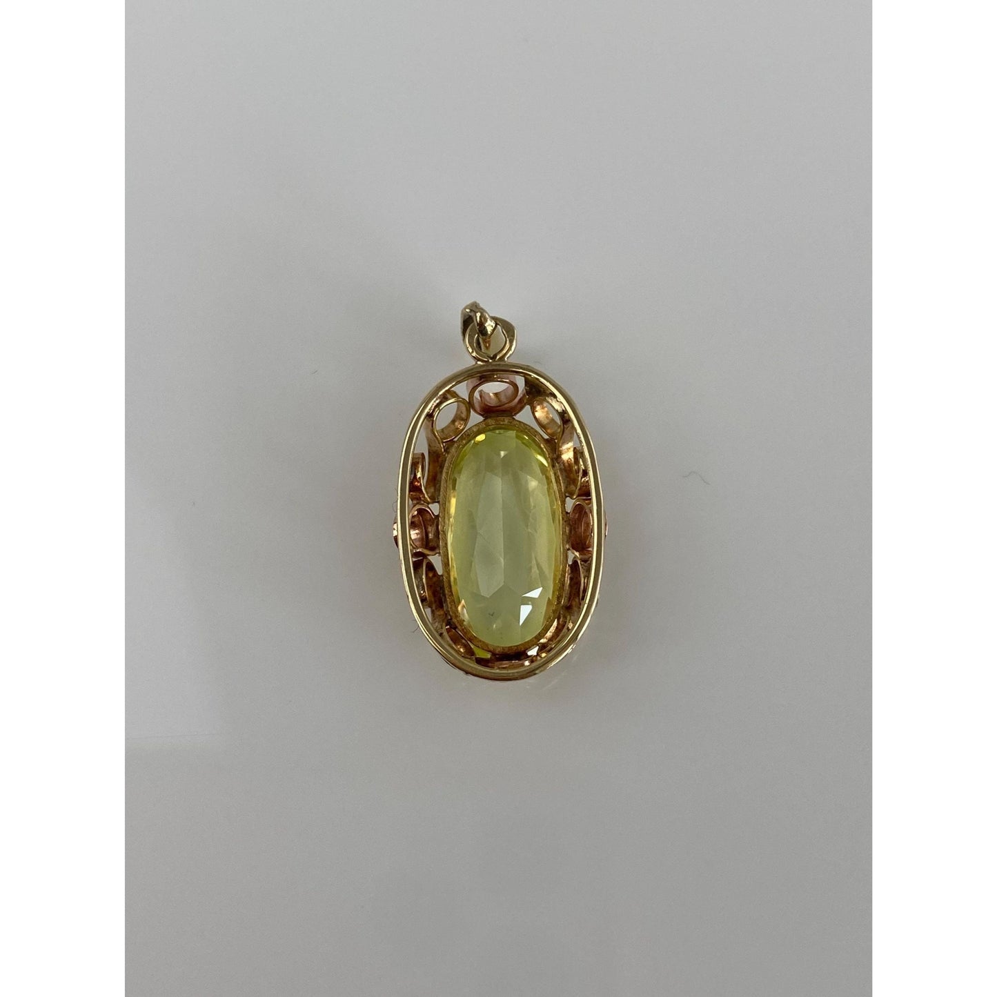 Vintage Solid 14k Yellow Gold Light Green Spinel Charm