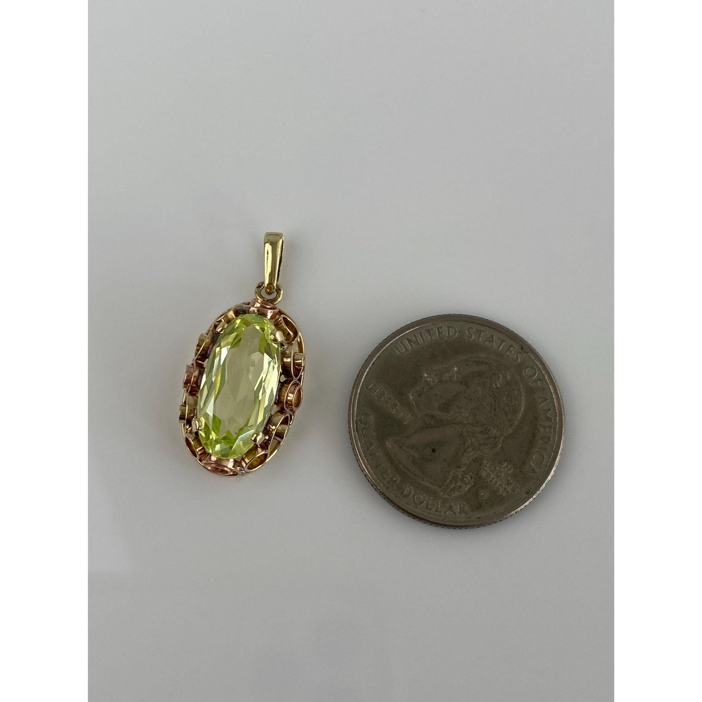 Vintage Solid 14k Yellow Gold Light Green Spinel Charm