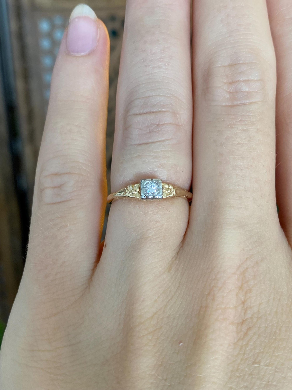 Vintage Solid 14k White & Yellow Gold Diamond Ring - Size 5