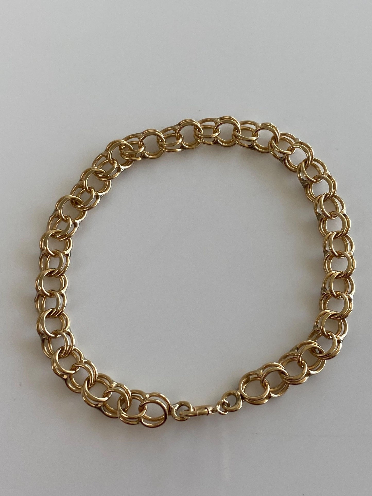 Vintage Solid 14k Yellow Gold Double Link Charm Bracelet - 7 inches