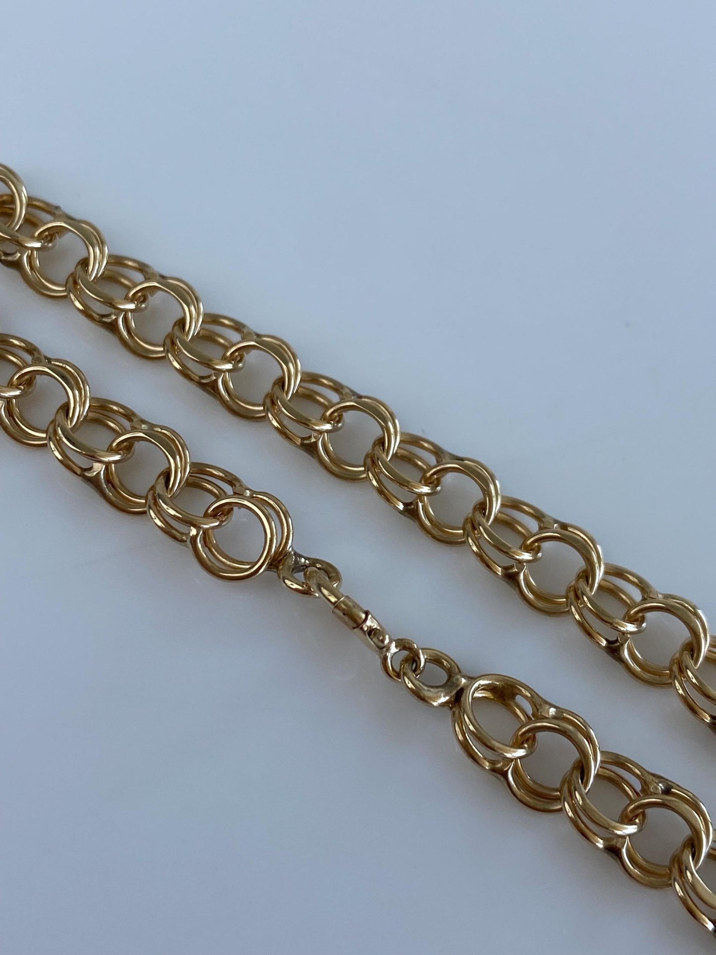Vintage Solid 14k Yellow Gold Double Link Charm Bracelet - 7 inches