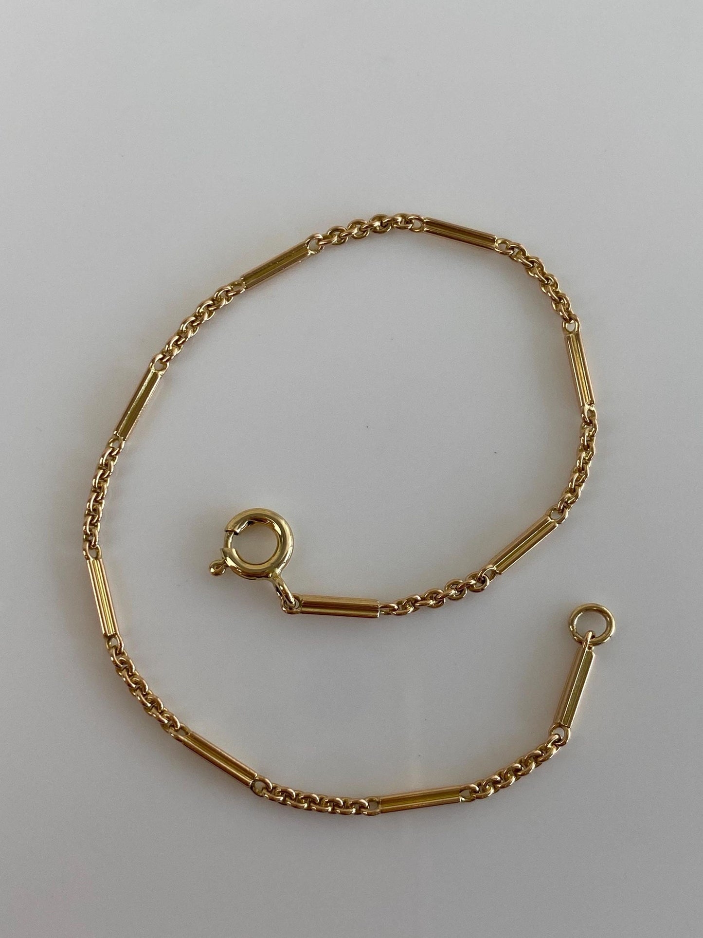Vintage Solid 14k Yellow Gold Fancy Bar Link Rolo Chain Bracelet - 6.75 inches