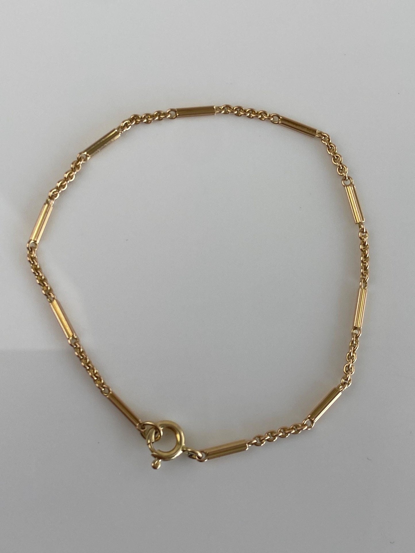 Vintage Solid 14k Yellow Gold Fancy Bar Link Rolo Chain Bracelet - 6.75 inches