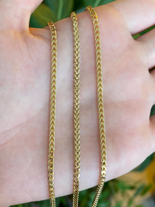 Vintage Solid 14k Yellow Gold Flat Wheat Chain Necklace - 17.75 inches