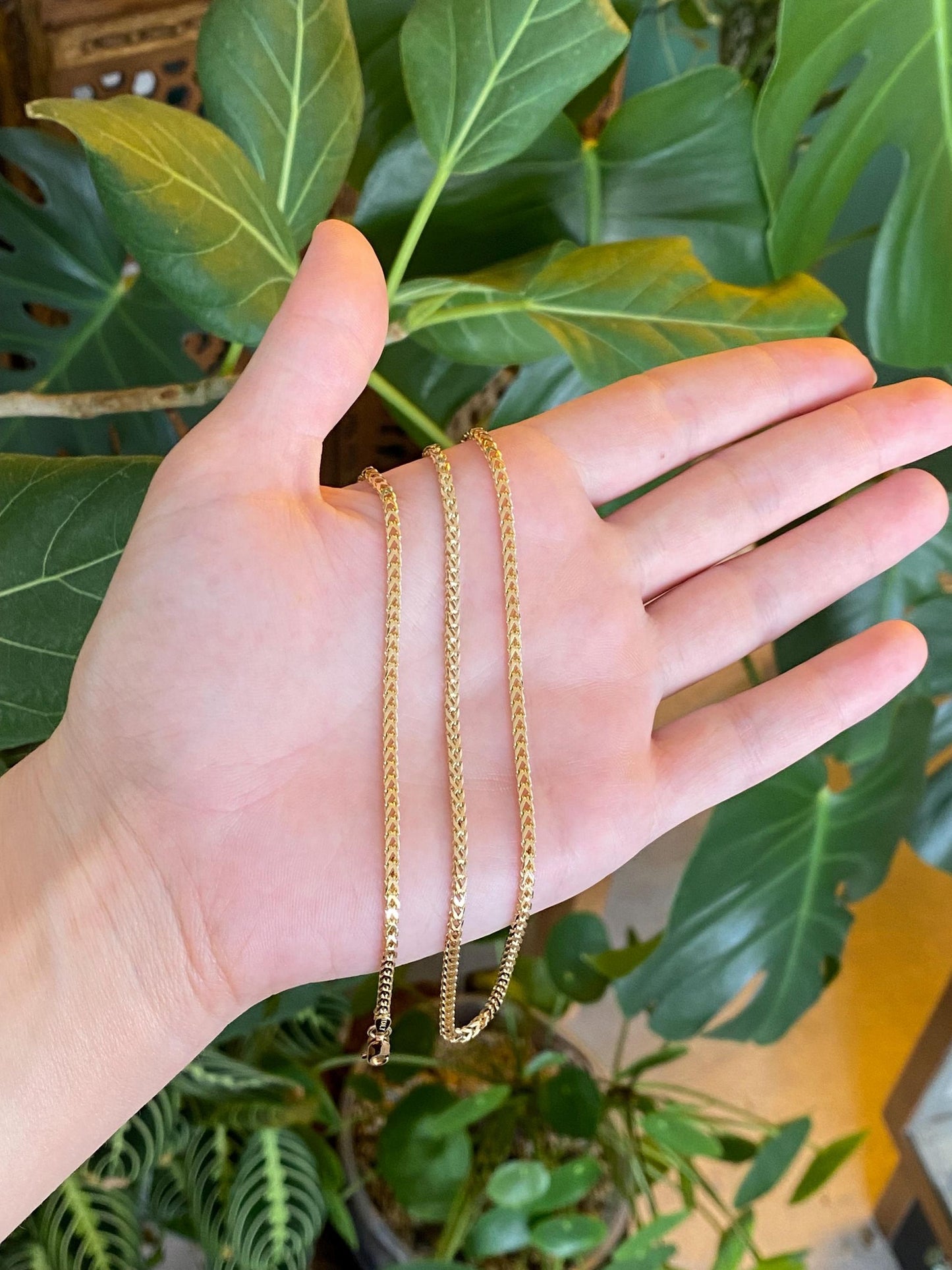Vintage Solid 14k Yellow Gold Flat Wheat Chain Necklace - 17.75 inches