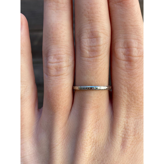 Vintage Solid 18k White Gold Designed Miligrain Ring Band - Size 7.5