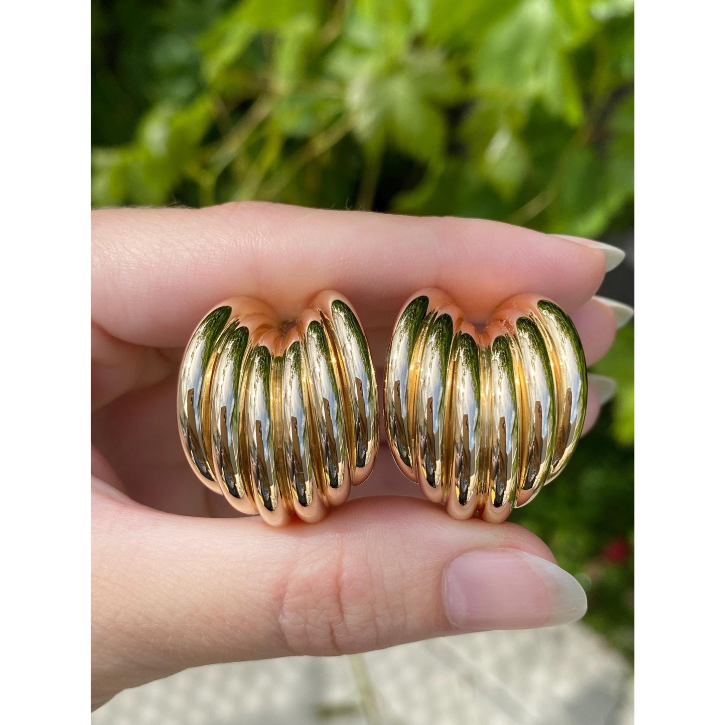 Vintage Solid 14k Yellow Gold Large Layered Drop Earrings