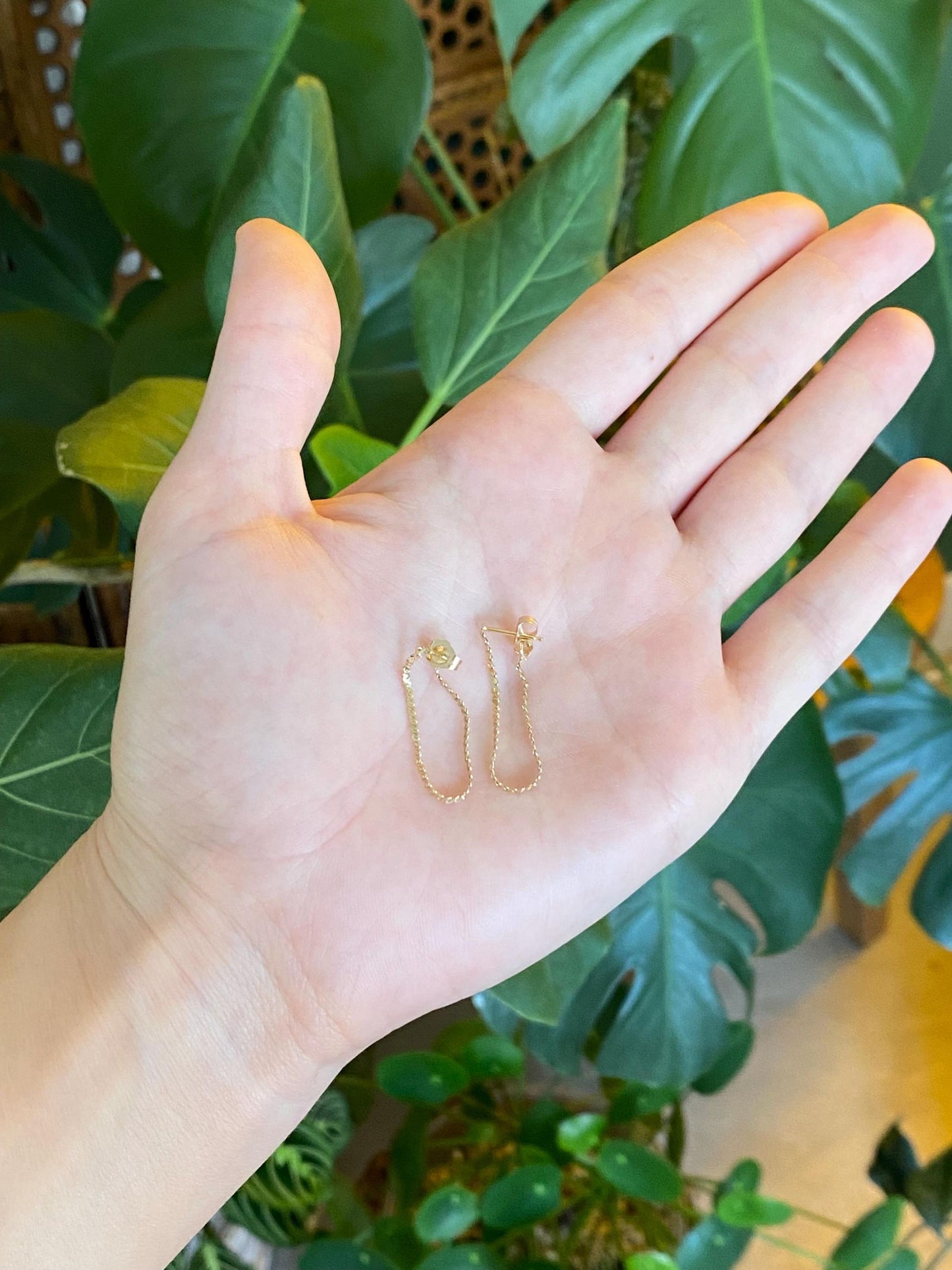 Vintage Solid 14k Yellow Gold Serpentine Chain Connected Stud Earrings