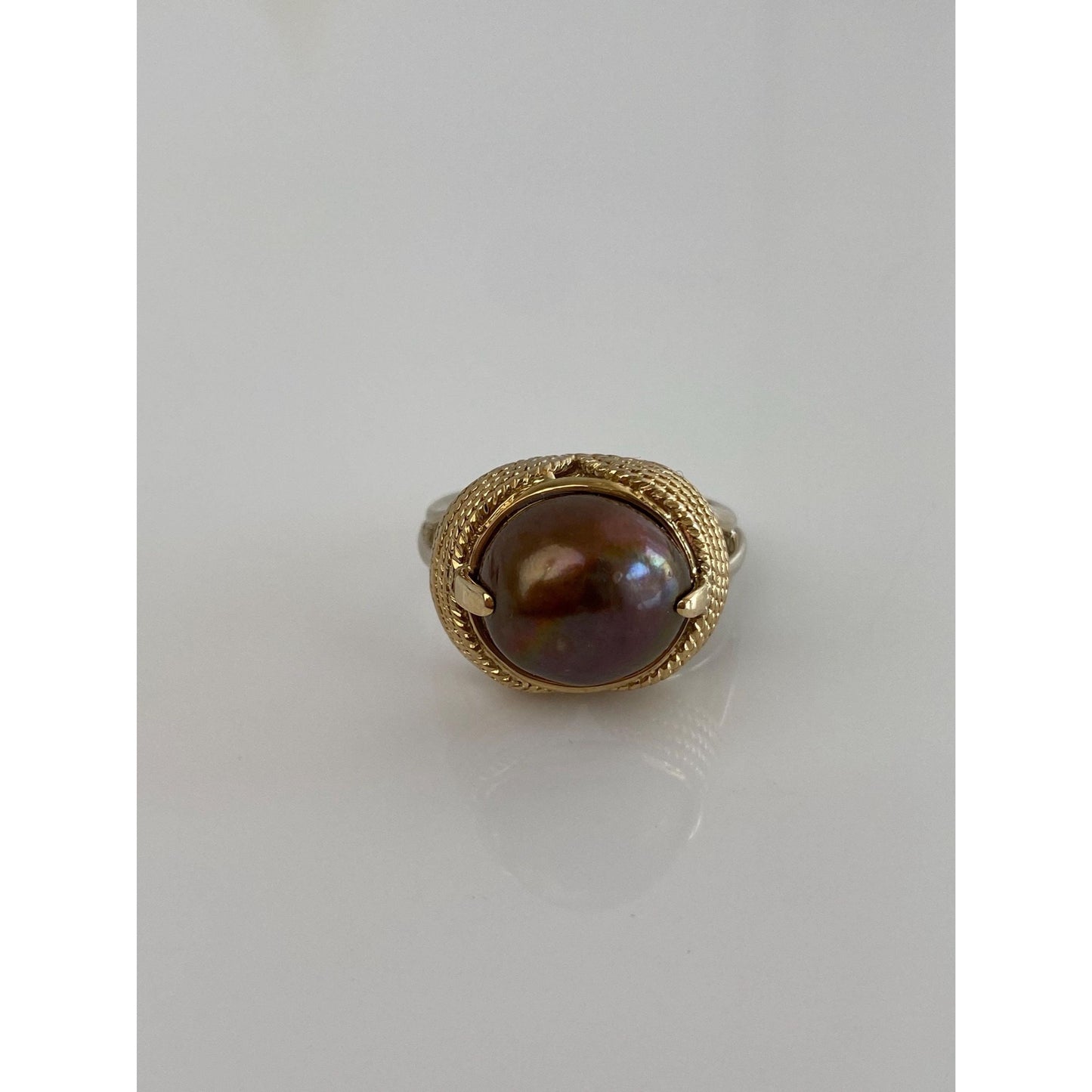 Vintage Solid 14k Yellow Gold Brown Pearl Ring - Size 8.25