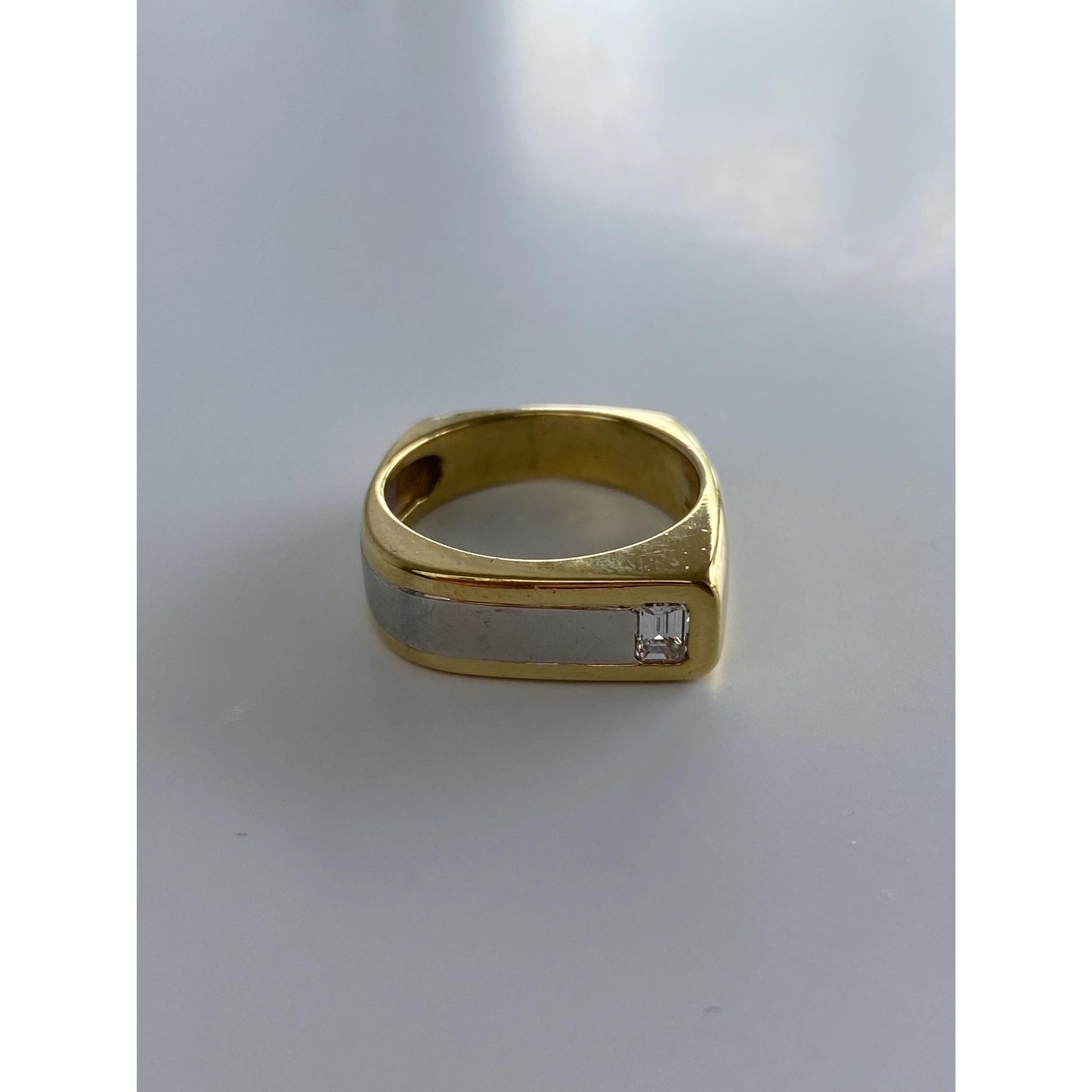 Vintage Solid 18k Yellow Gold & Platinum Diamond Square Ring Band - Size 8.5