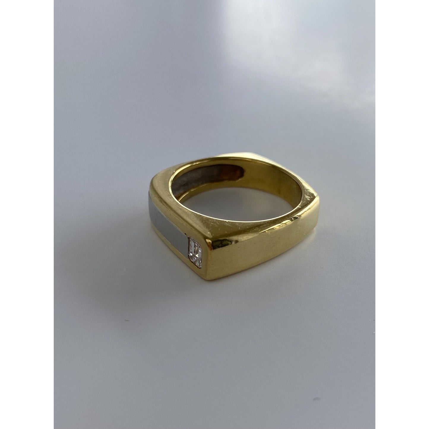 Vintage Solid 18k Yellow Gold & Platinum Diamond Square Ring Band - Size 8.5