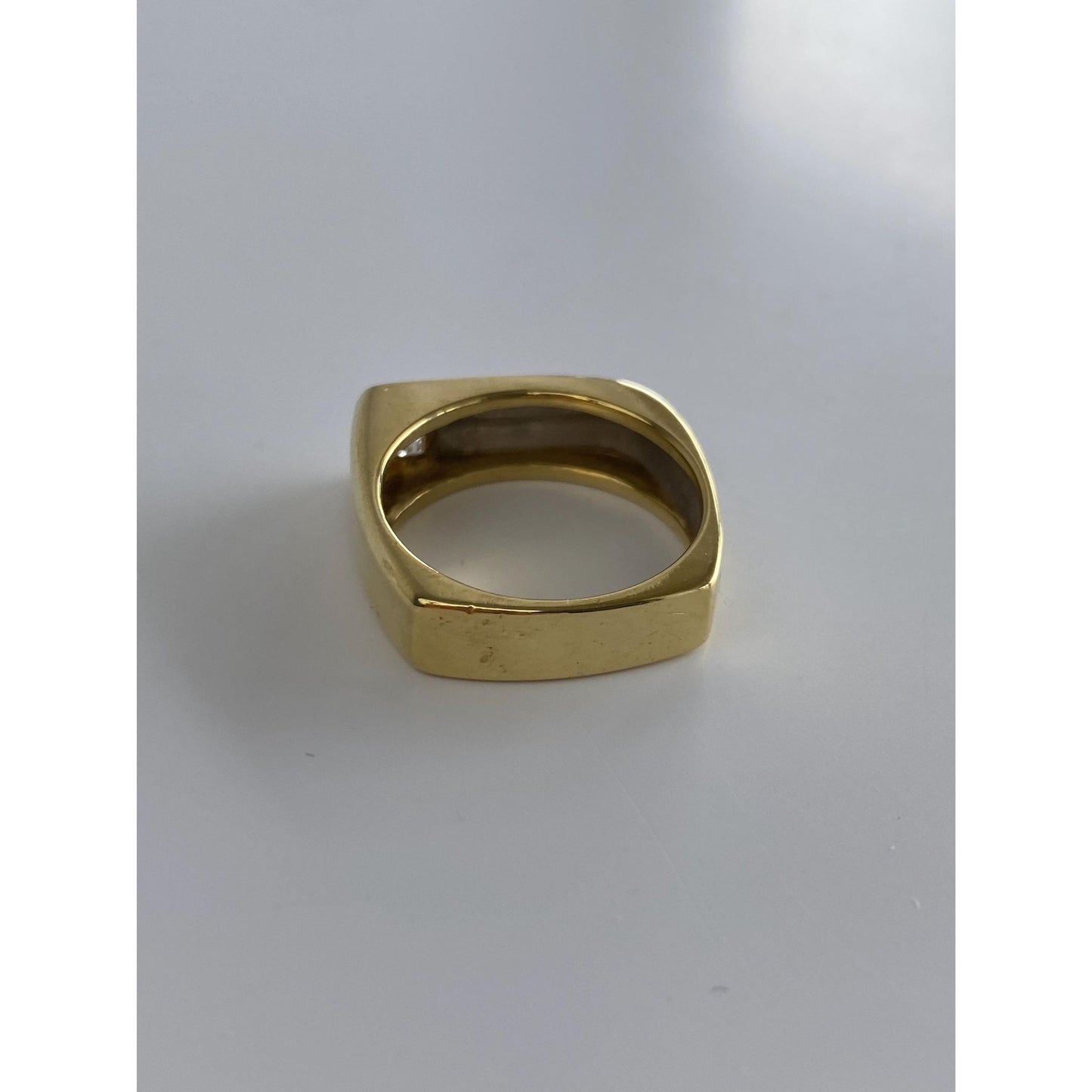 Vintage Solid 18k Yellow Gold & Platinum Diamond Square Ring Band - Size 8.5