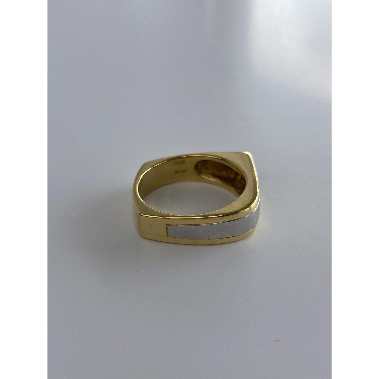 Vintage Solid 18k Yellow Gold & Platinum Diamond Square Ring Band - Size 8.5