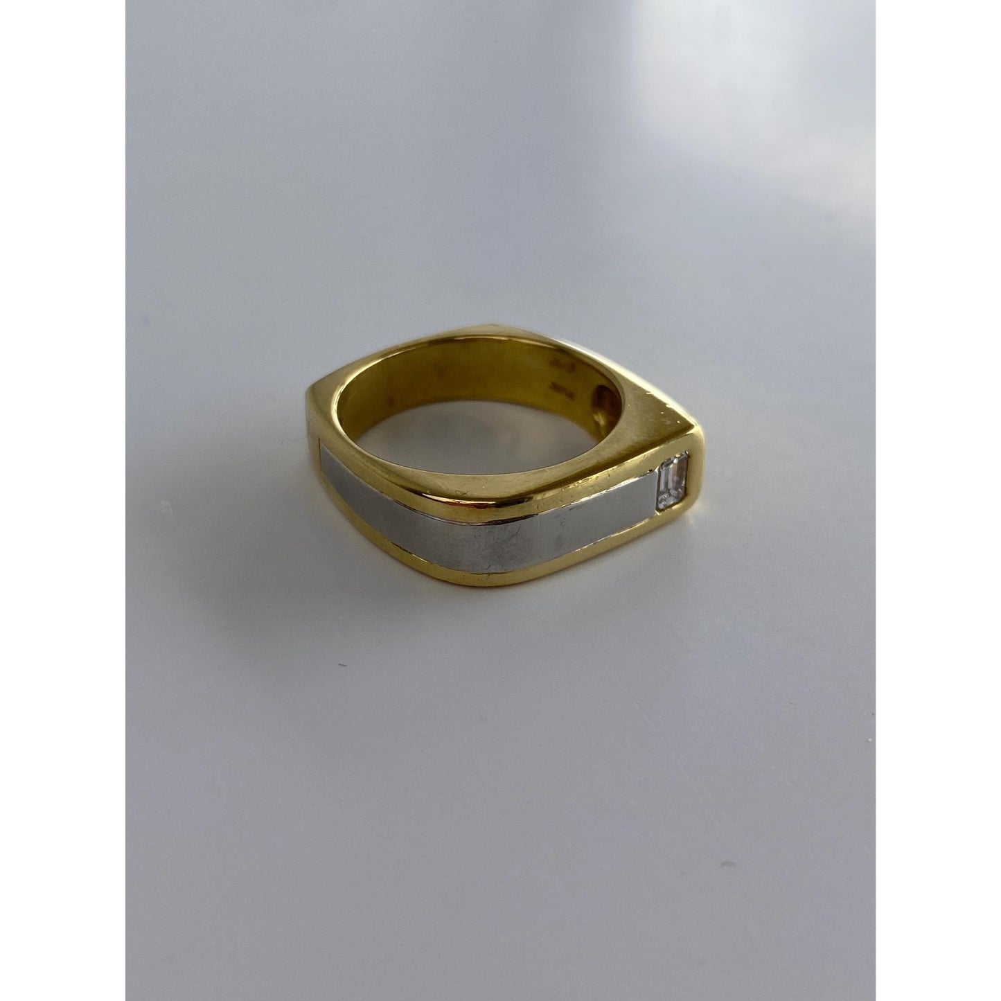 Vintage Solid 18k Yellow Gold & Platinum Diamond Square Ring Band - Size 8.5