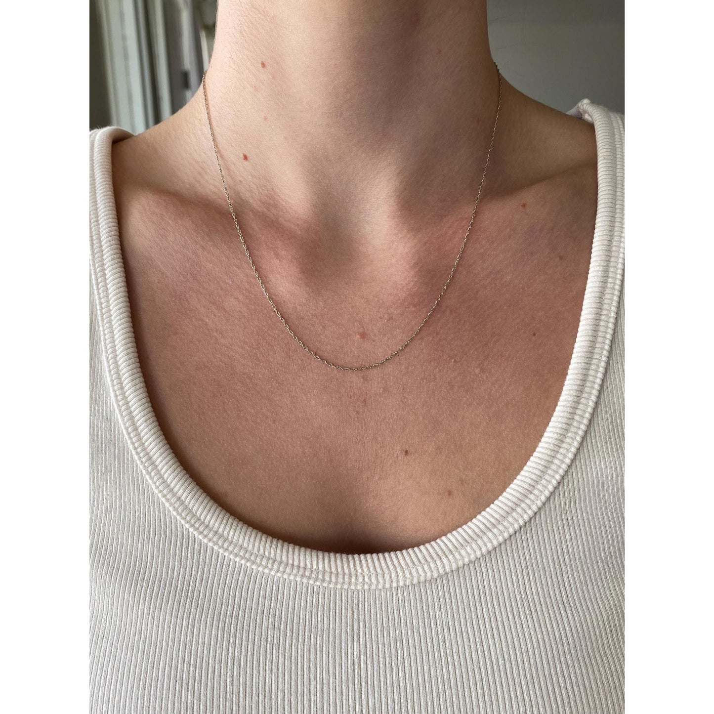 Vintage Solid 14k White Gold Dainty Chain Necklace - 18.25 inches