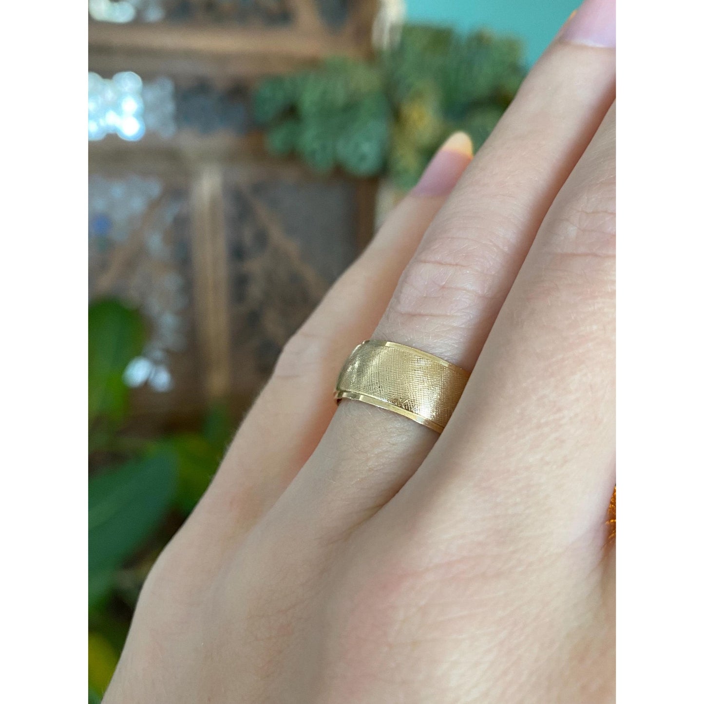 Vintage Solid 14k Yellow Gold Crosshatch Ring Band - Size 6.25