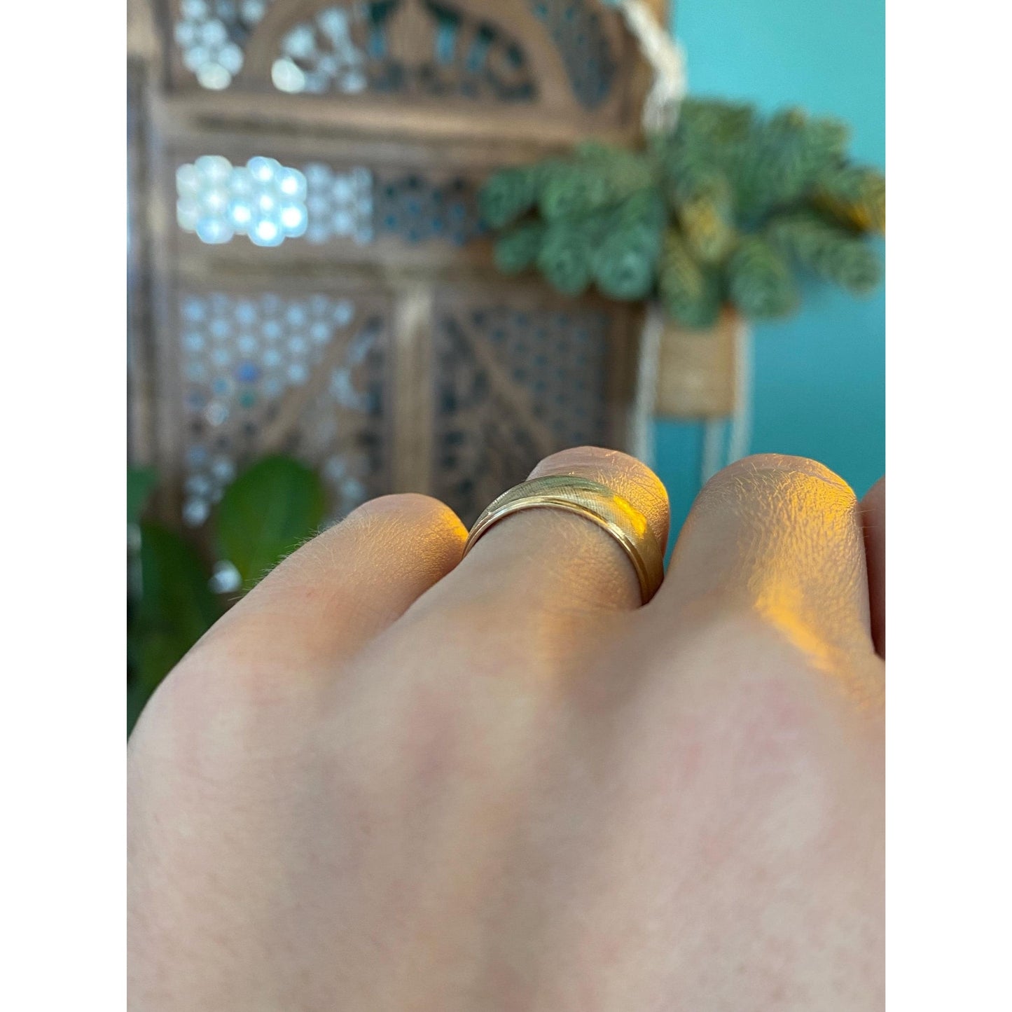 Vintage Solid 14k Yellow Gold Crosshatch Ring Band - Size 6.25