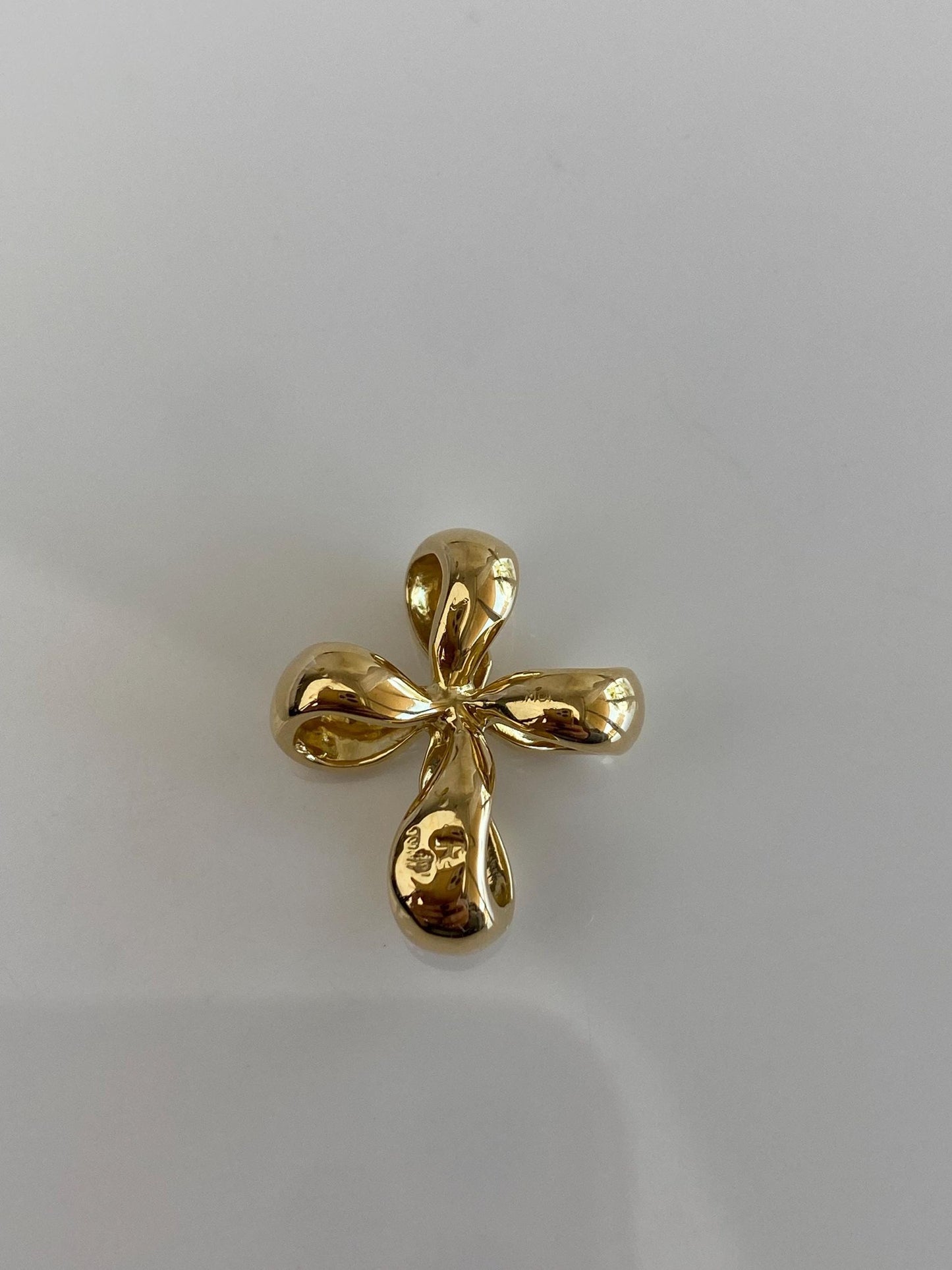 Vintage Solid 18k Yellow Gold Diamond Ribbon Cross Slide Charm