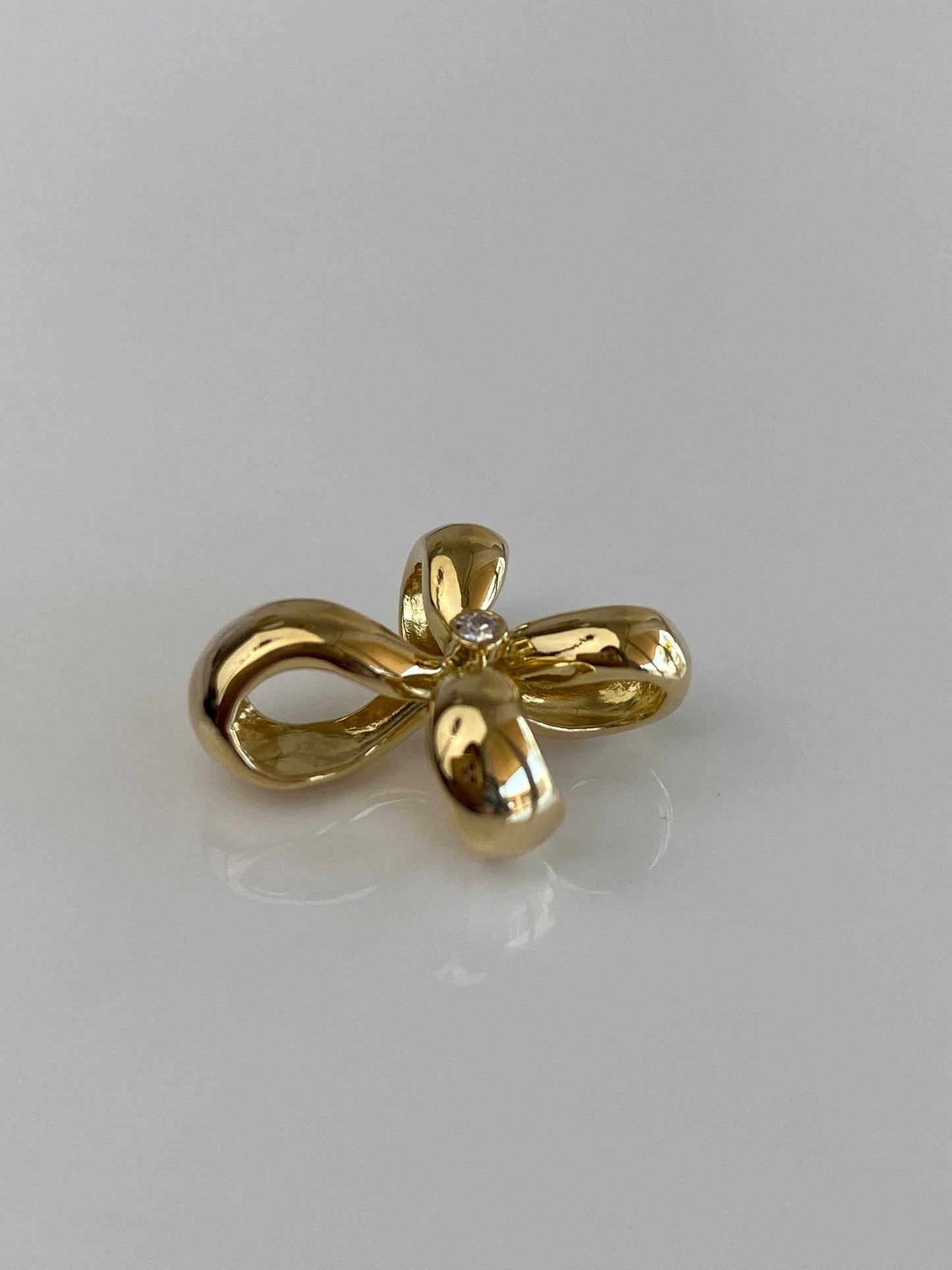 Vintage Solid 18k Yellow Gold Diamond Ribbon Cross Slide Charm