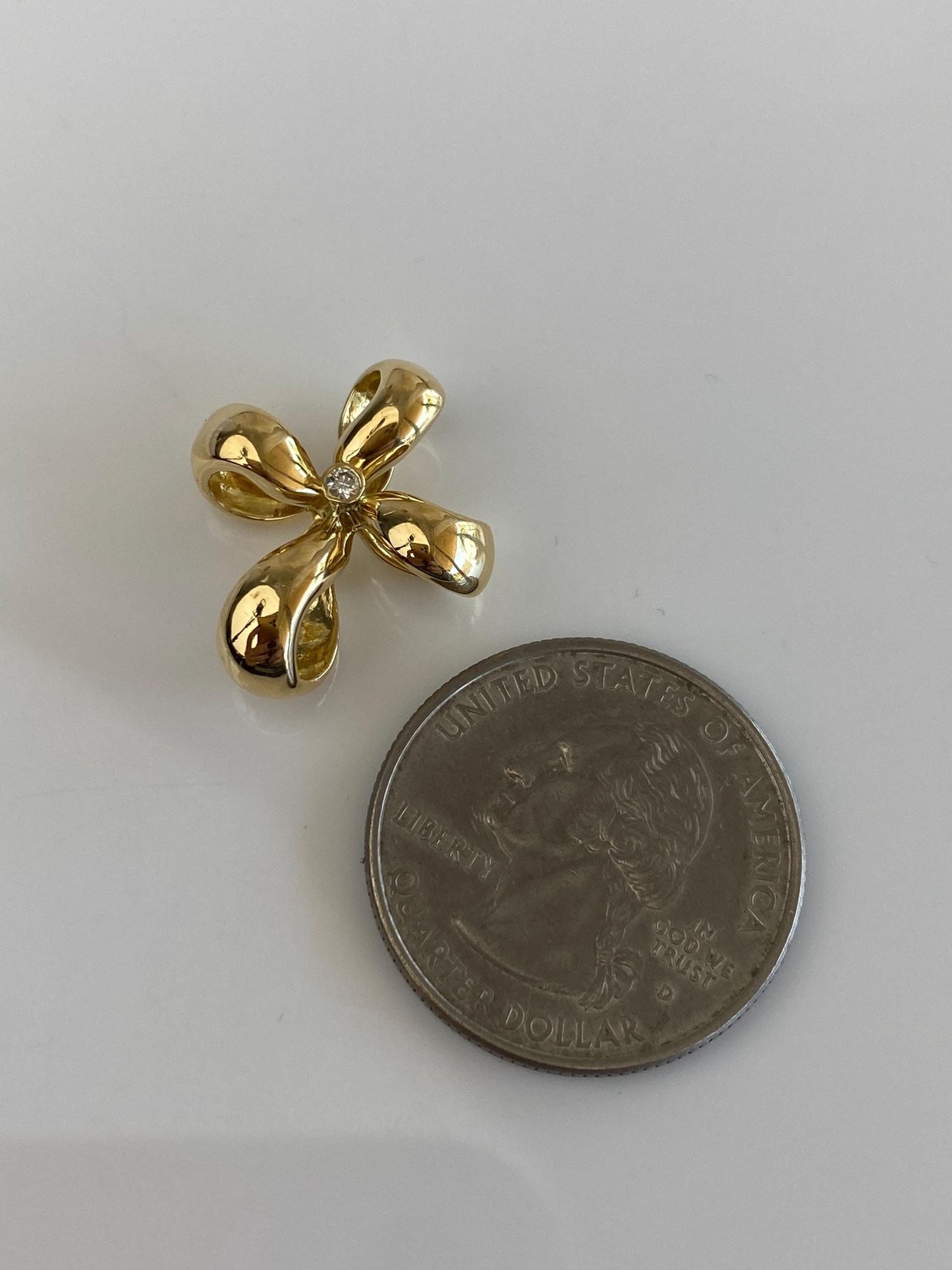 Vintage Solid 18k Yellow Gold Diamond Ribbon Cross Slide Charm