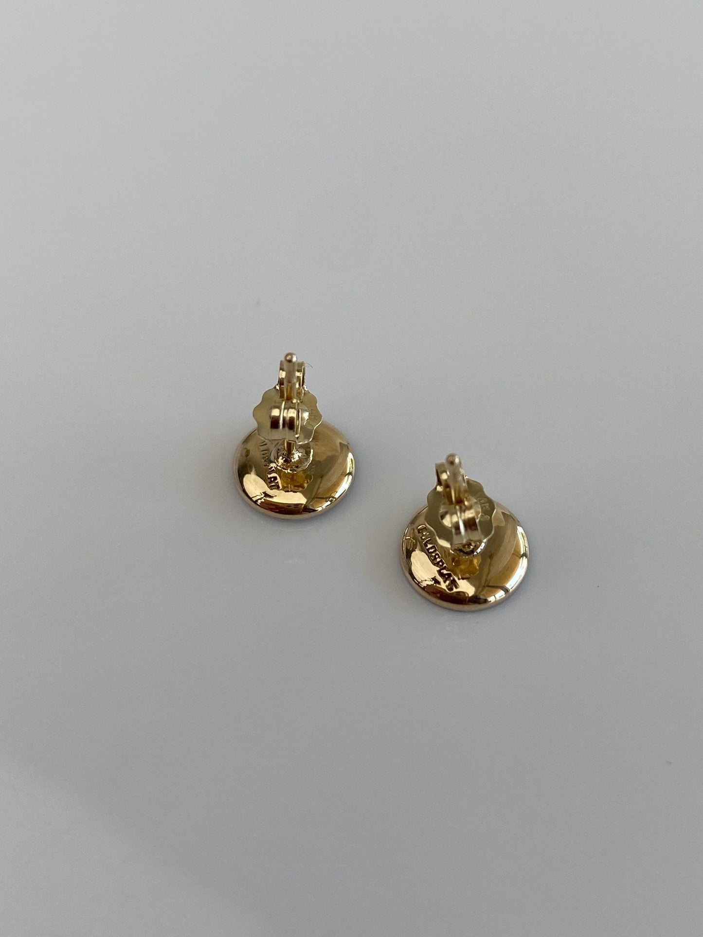 Vintage Solid 14k Yellow Gold & Platinum Mother of Pearl Diamond Little Cufflink Stud Earrings