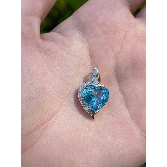 Vintage Solid 14k Yellow Gold Diamond & Topaz Heart Charm