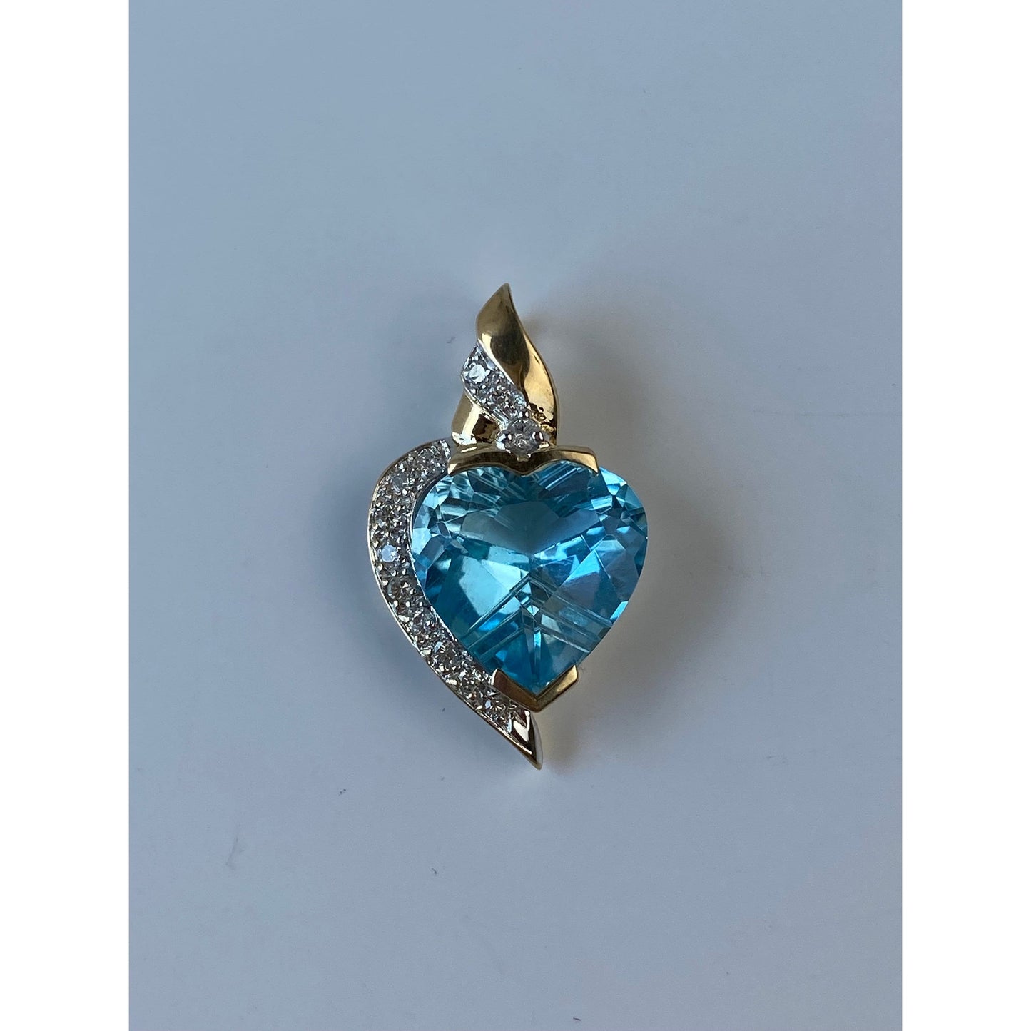 Vintage Solid 14k Yellow Gold Diamond & Topaz Heart Charm
