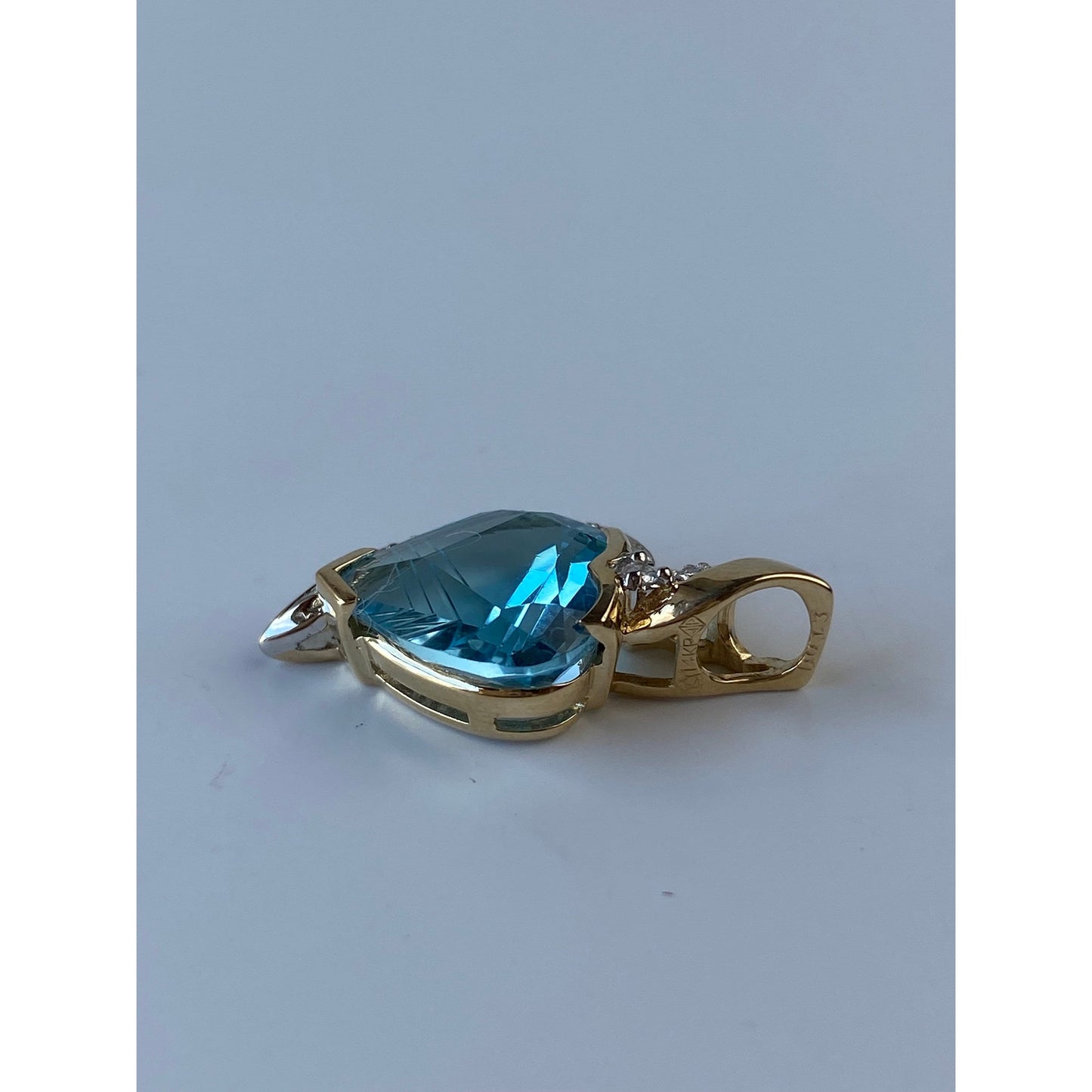 Vintage Solid 14k Yellow Gold Diamond & Topaz Heart Charm