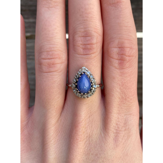 Vintage Solid 14k White Gold Blue Star Sapphire Diamond Ring - Size 6.75