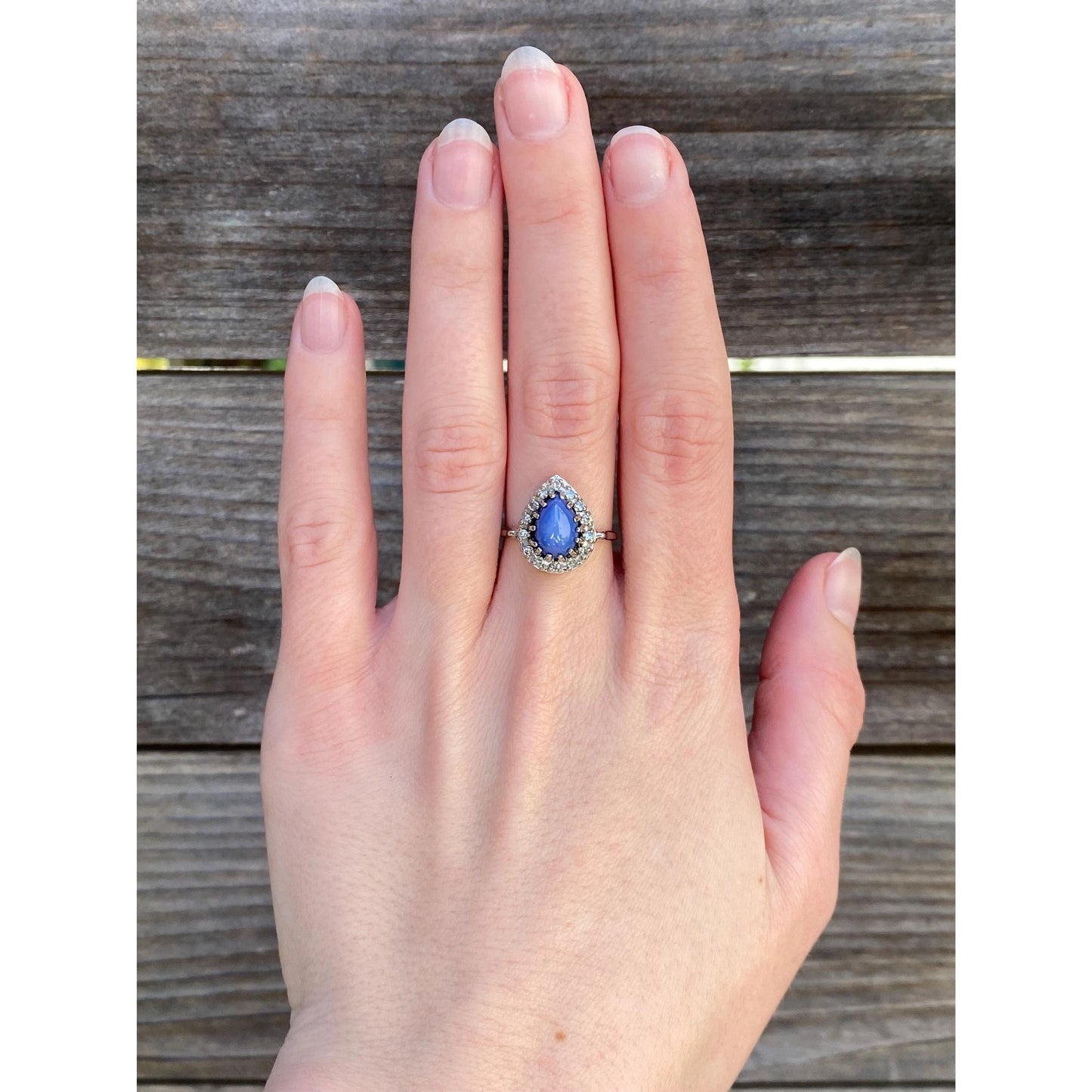 Vintage Solid 14k White Gold Blue Star Sapphire Diamond Ring - Size 6.75