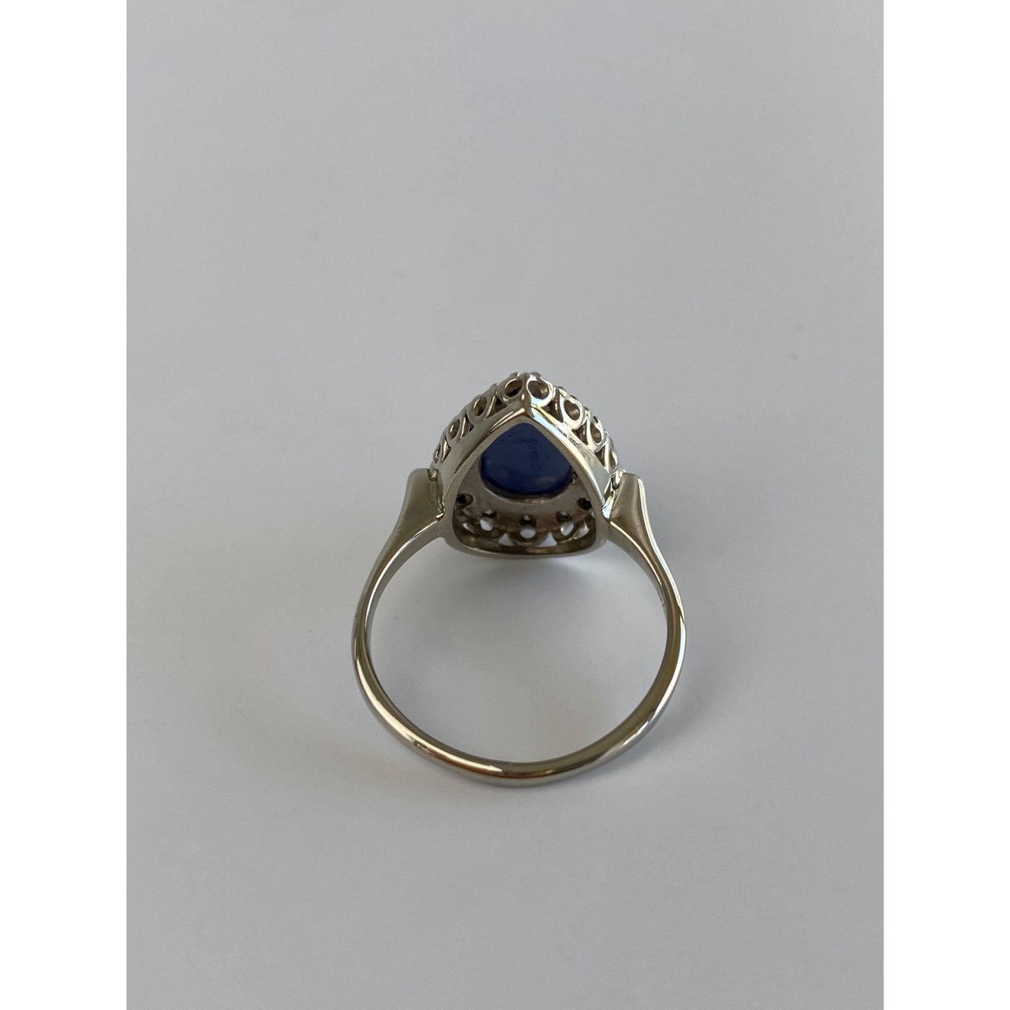 Vintage Solid 14k White Gold Blue Star Sapphire Diamond Ring - Size 6.75