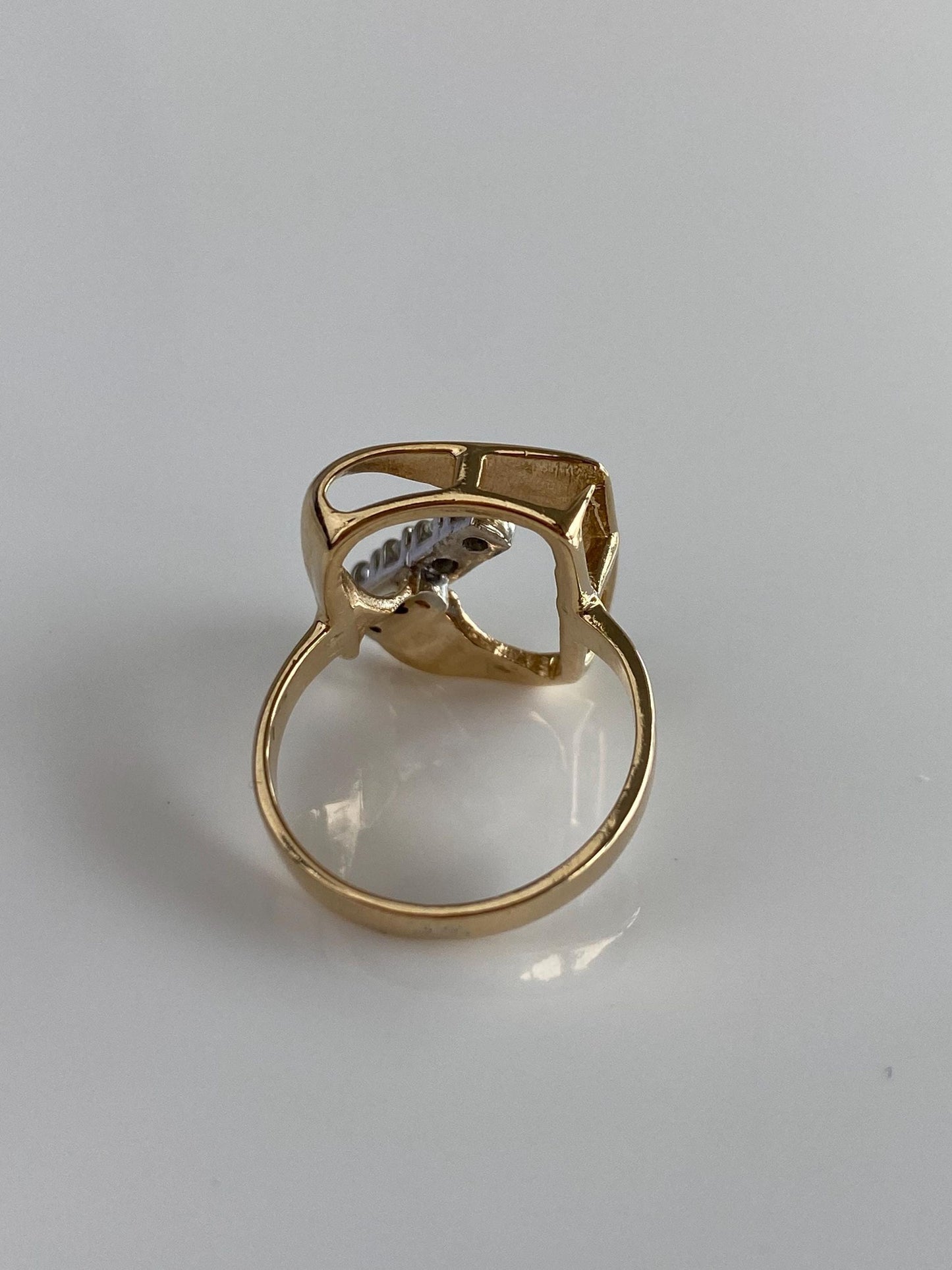 Vintage Solid 14k White & Yellow Gold Diamond Abstract Shape Ring - Size 4.25
