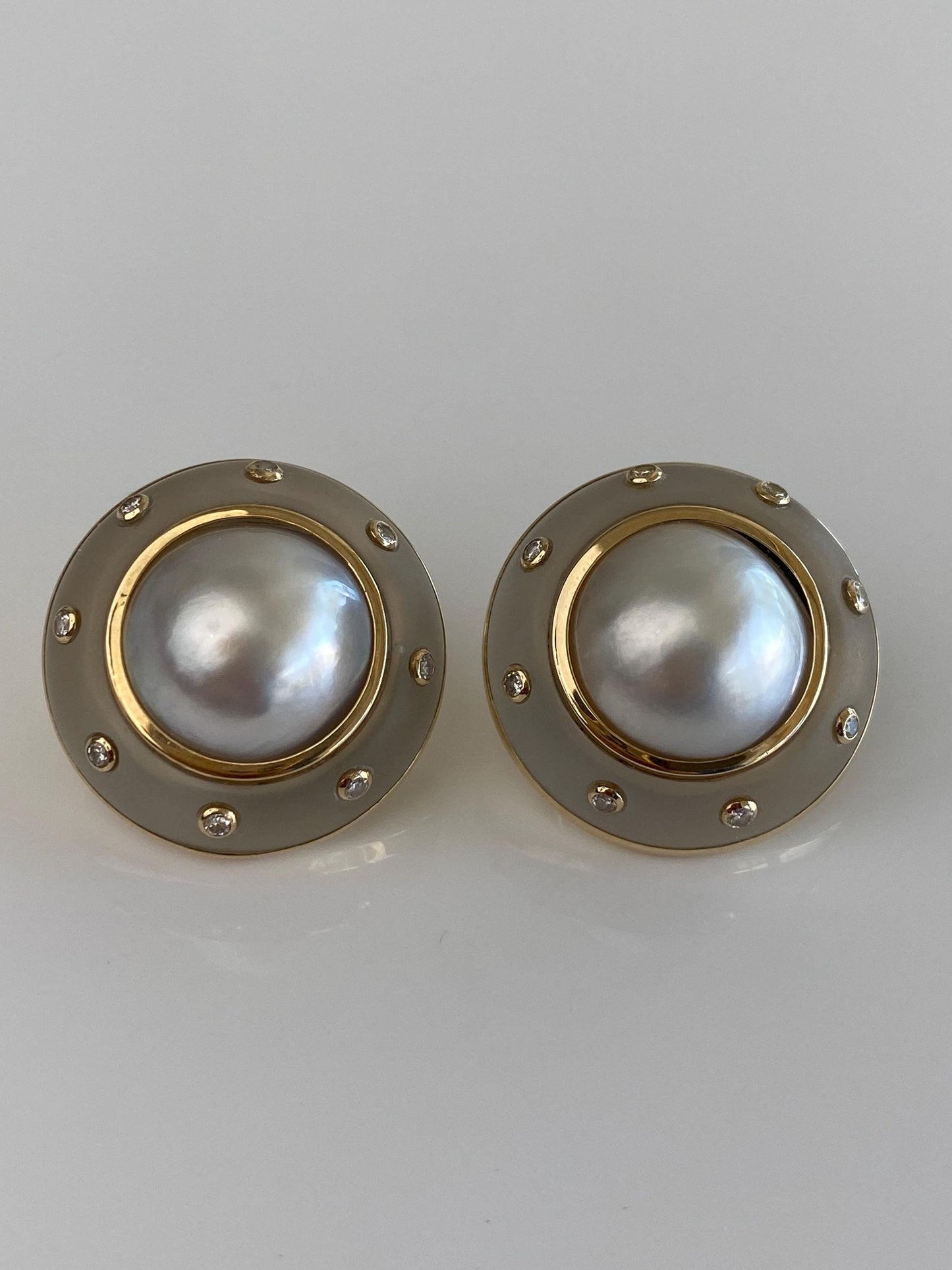 Vintage Solid 14k Yellow Gold Large Diamond Pearl Frosted Clear Spinel Drop Earrings