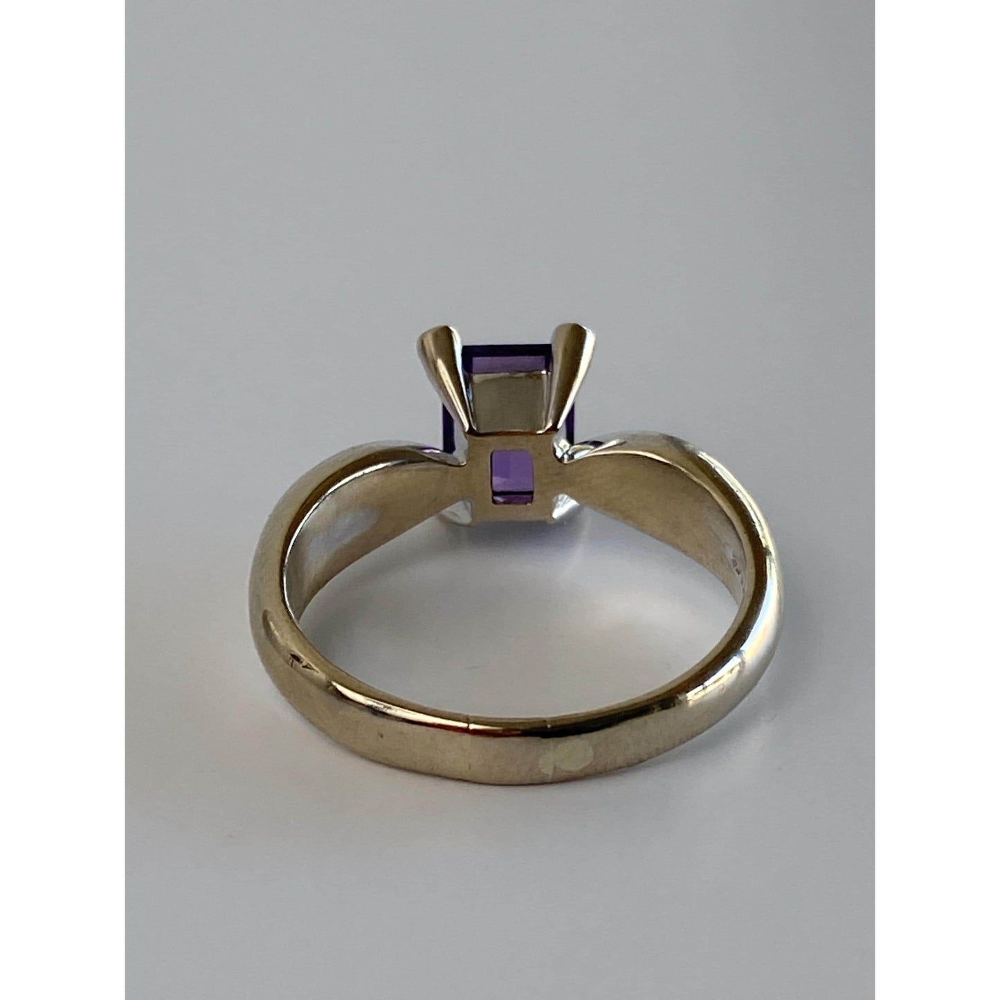 Vintage Solid 14k White Gold Diamond Amethyst Ring - Size 8