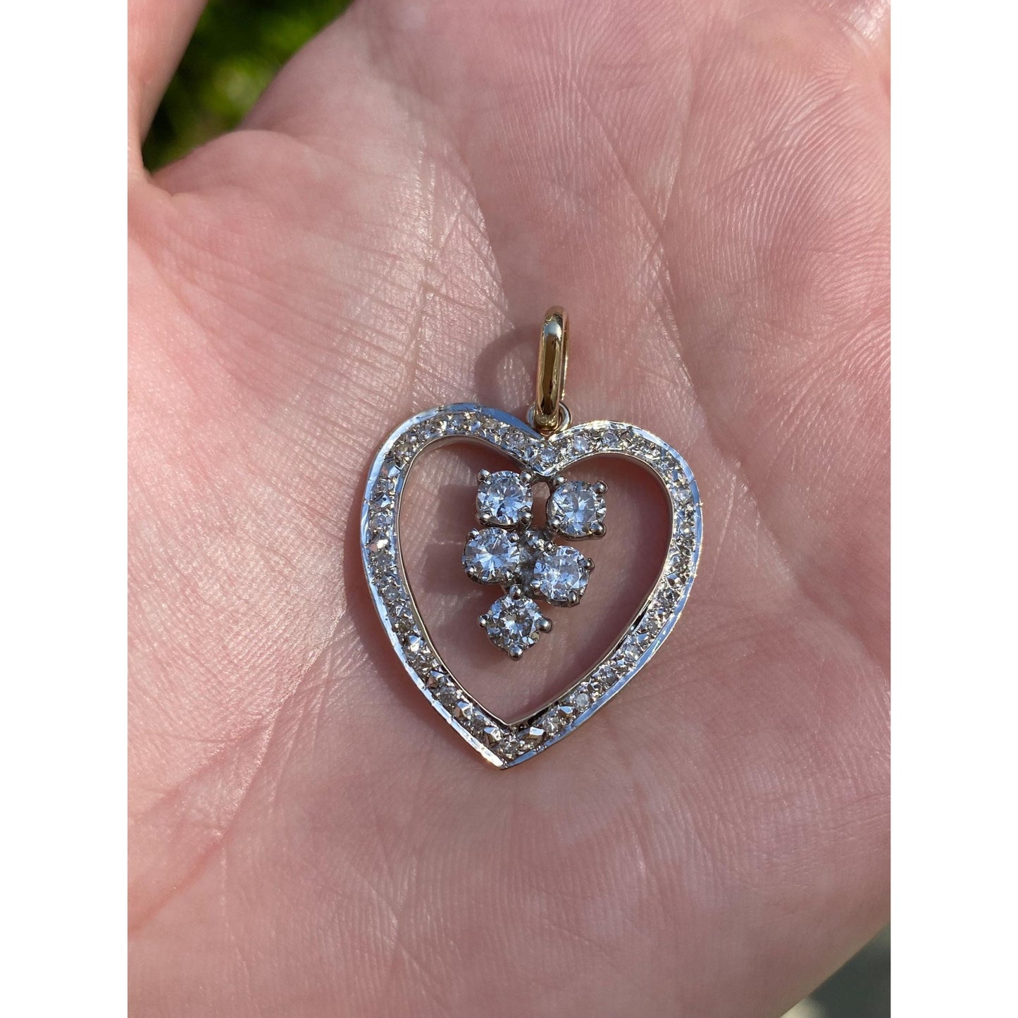 Solid 14k White & Yellow Gold Diamond Cluster Heart Charm