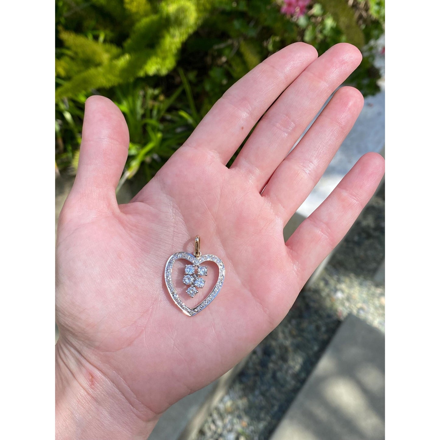 Solid 14k White & Yellow Gold Diamond Cluster Heart Charm