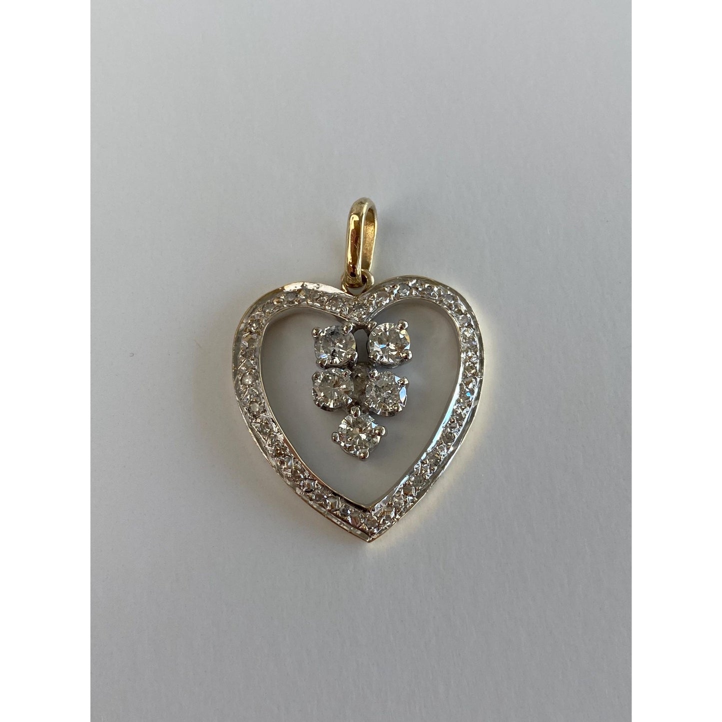 Solid 14k White & Yellow Gold Diamond Cluster Heart Charm
