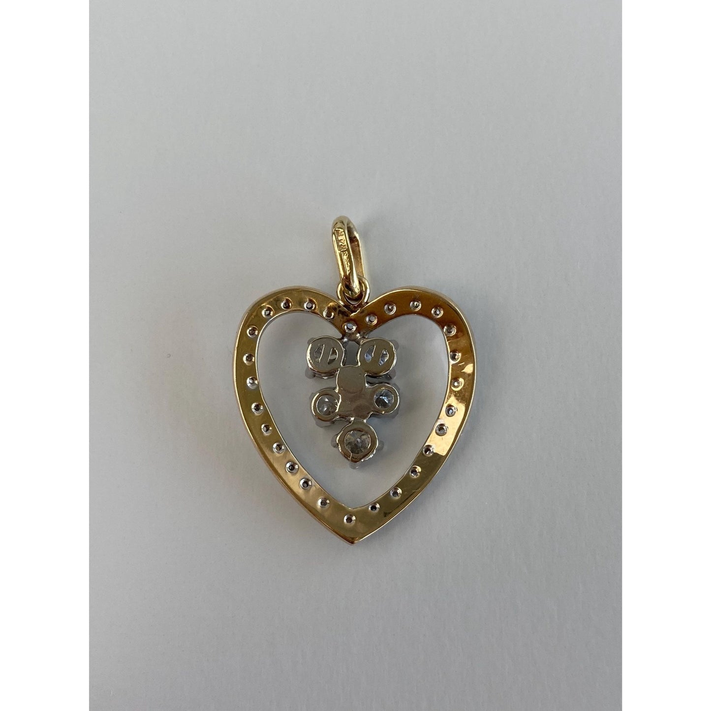 Solid 14k White & Yellow Gold Diamond Cluster Heart Charm