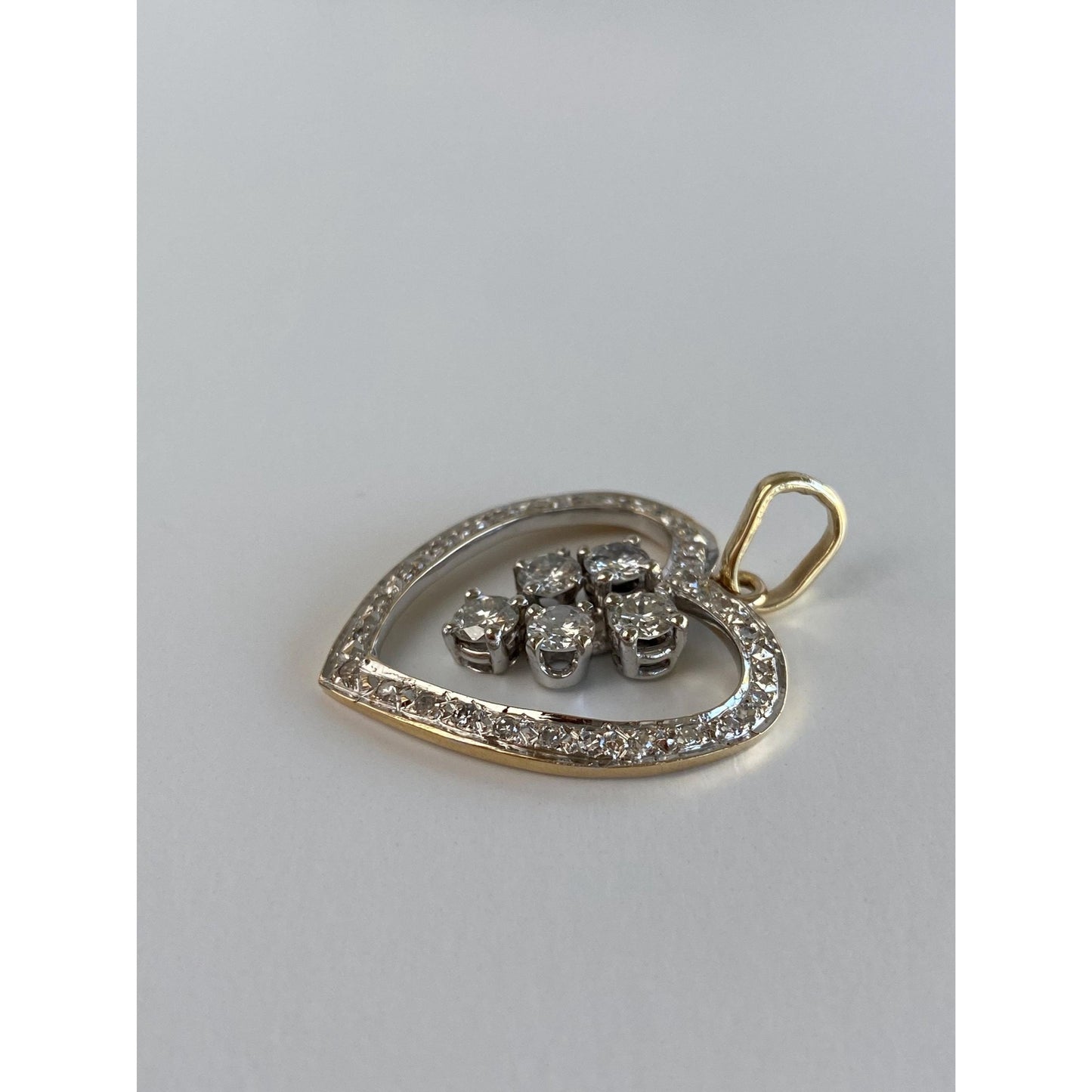 Solid 14k White & Yellow Gold Diamond Cluster Heart Charm