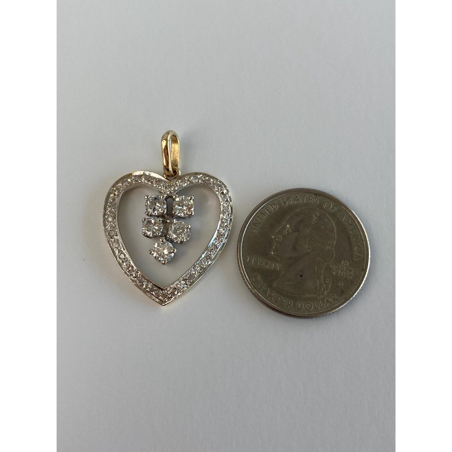 Solid 14k White & Yellow Gold Diamond Cluster Heart Charm