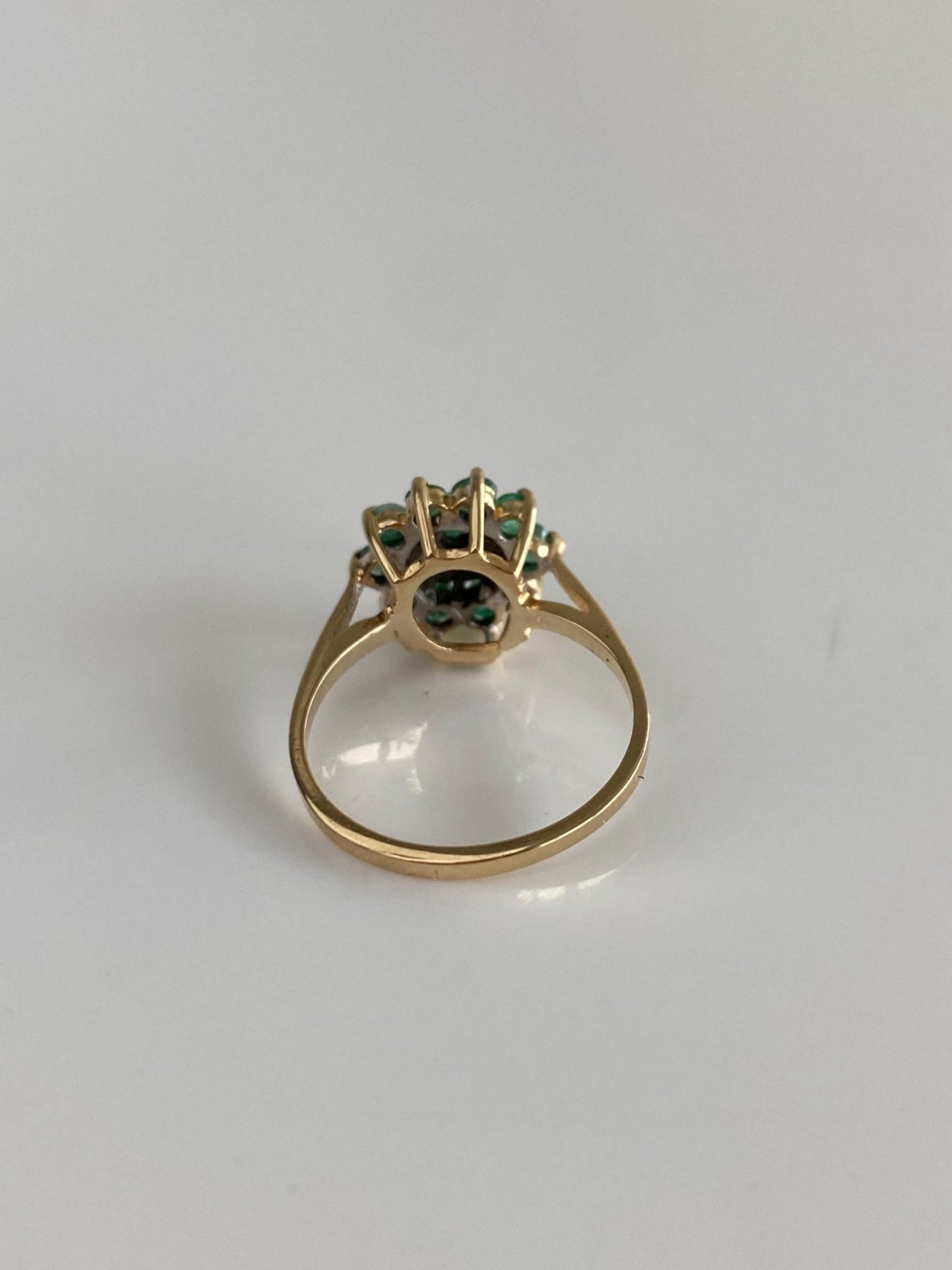 Vintage Solid 10k White & Yellow Gold Diamond Emerald Halo Ring - Size 5.75