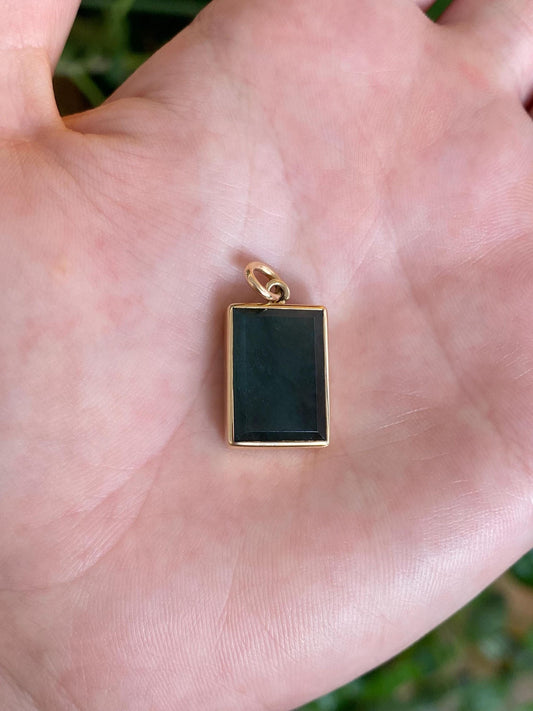 Vintage Solid 14k Yellow Gold Green Agate Cufflink Conversion Charm