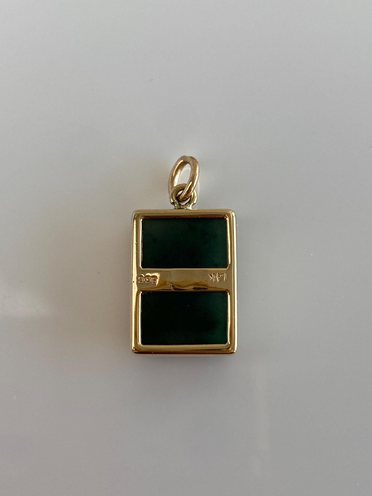 Vintage Solid 14k Yellow Gold Green Agate Cufflink Conversion Charm